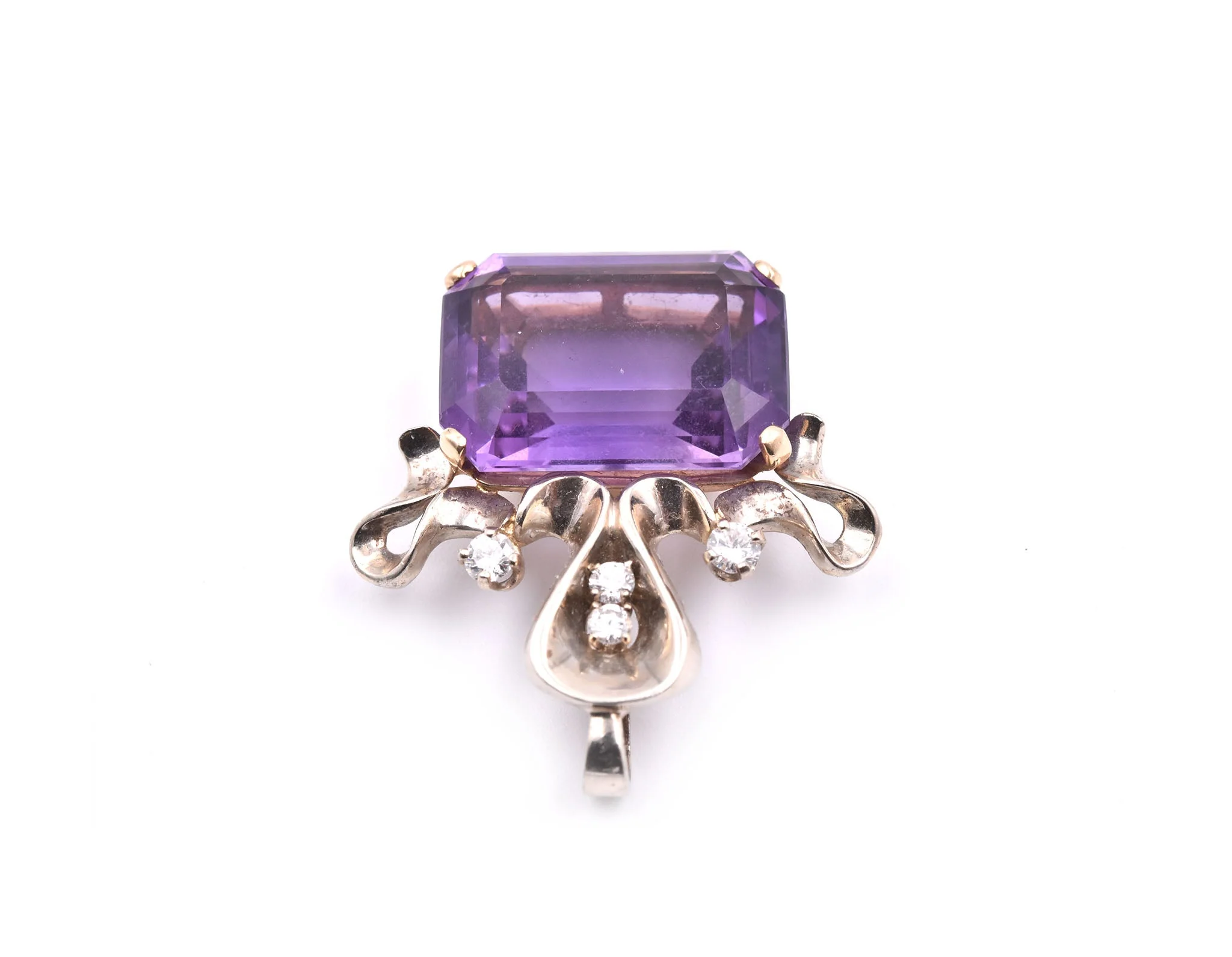 14k White Gold Amethyst and Diamond Pendant - Image 4