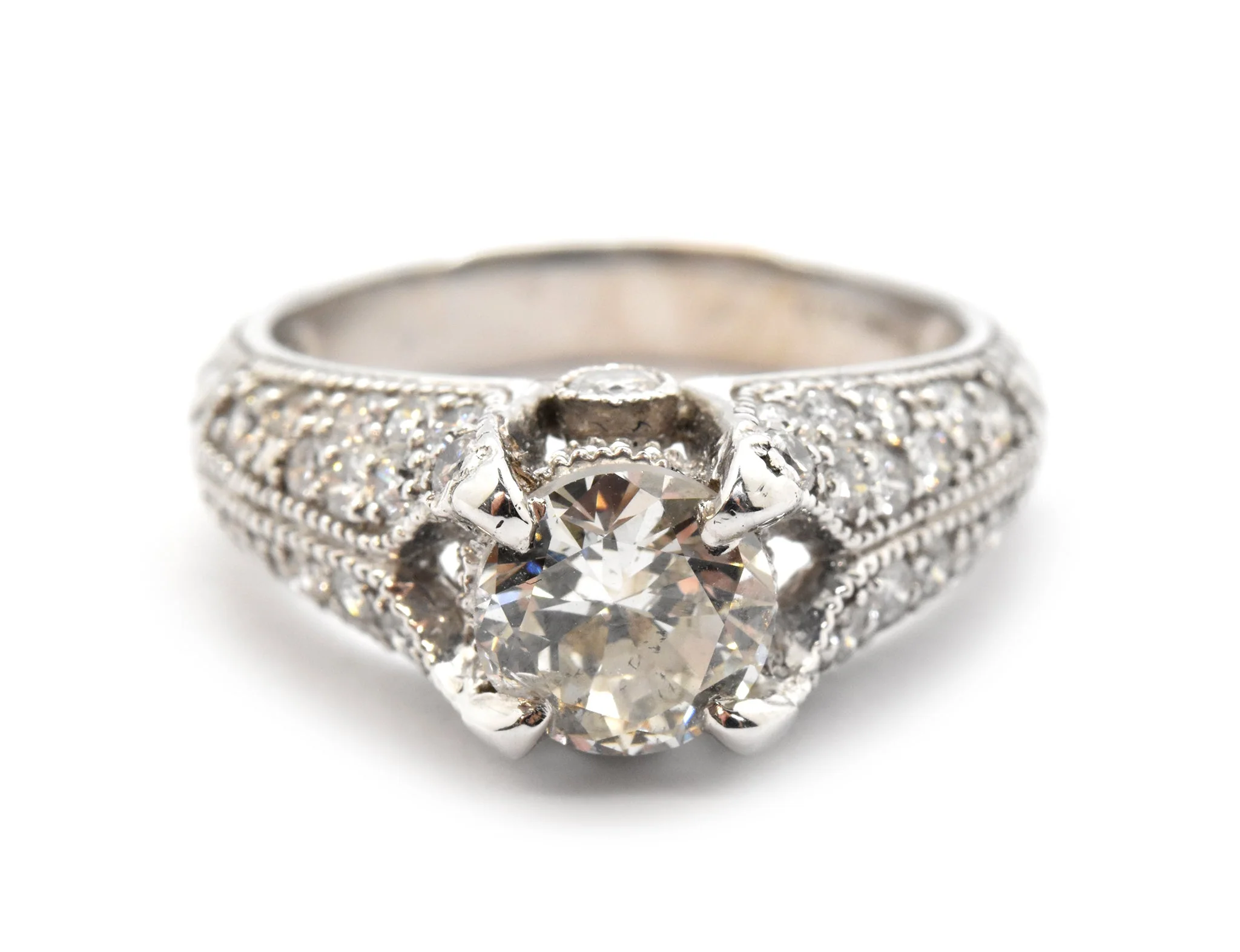 14k White Gold And 1.38ct Round Diamond Ring With 0.75cttw Accents
