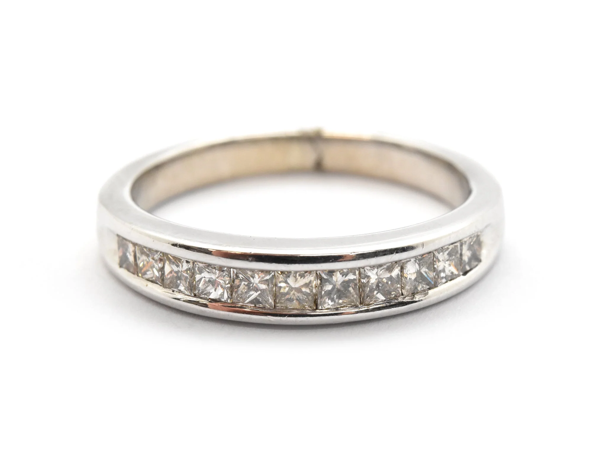 14k White Gold And Channel-Set Princess Diamond Band Ring 0.50cttw