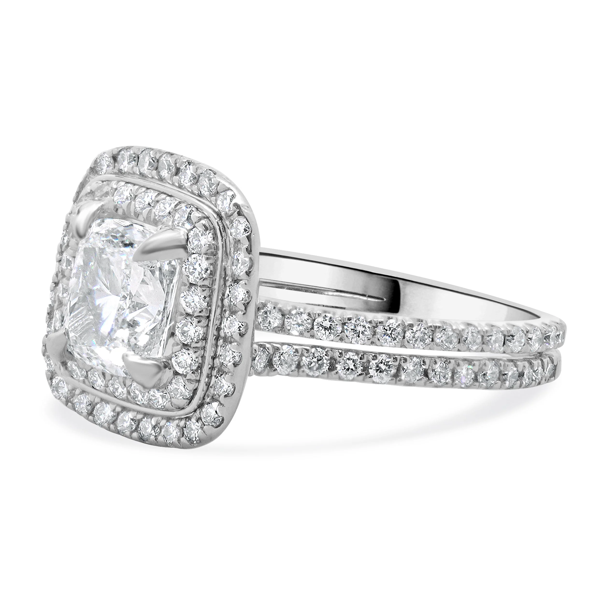 14k White Gold and Platinum Cushion Cut Diamond Engagement Ring - Image 2