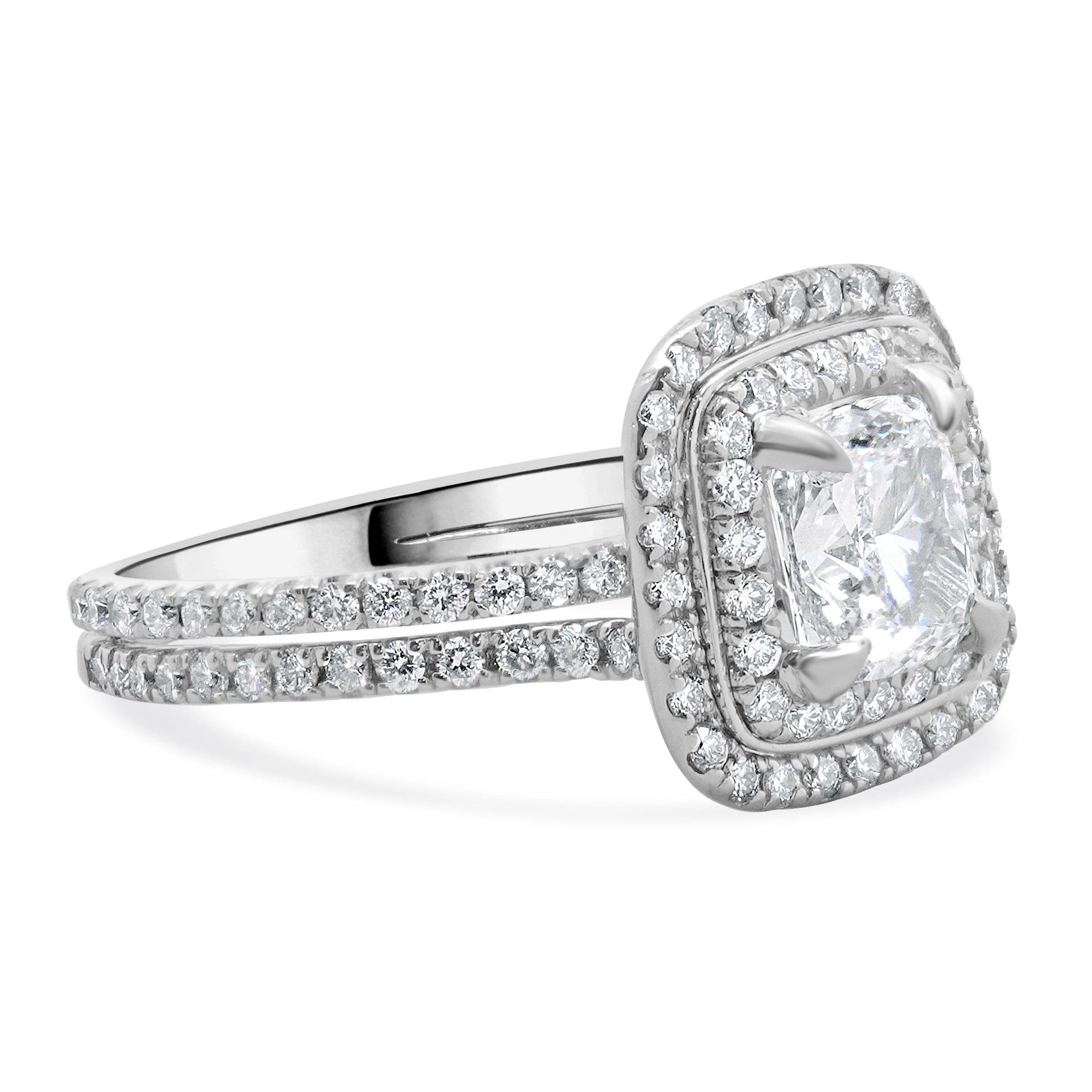 14k White Gold and Platinum Cushion Cut Diamond Engagement Ring - Image 4