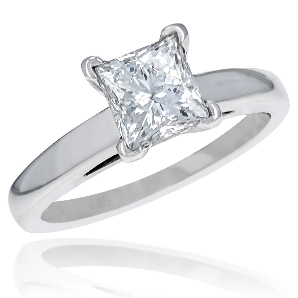 14K White Gold and Platinum GSI Certified Princess Cut Diamond Solitaire Engagement Ring