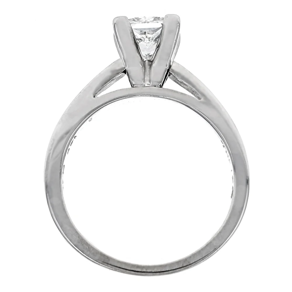 14K White Gold and Platinum GSI Certified Princess Cut Diamond Solitaire Engagement Ring - Image 2