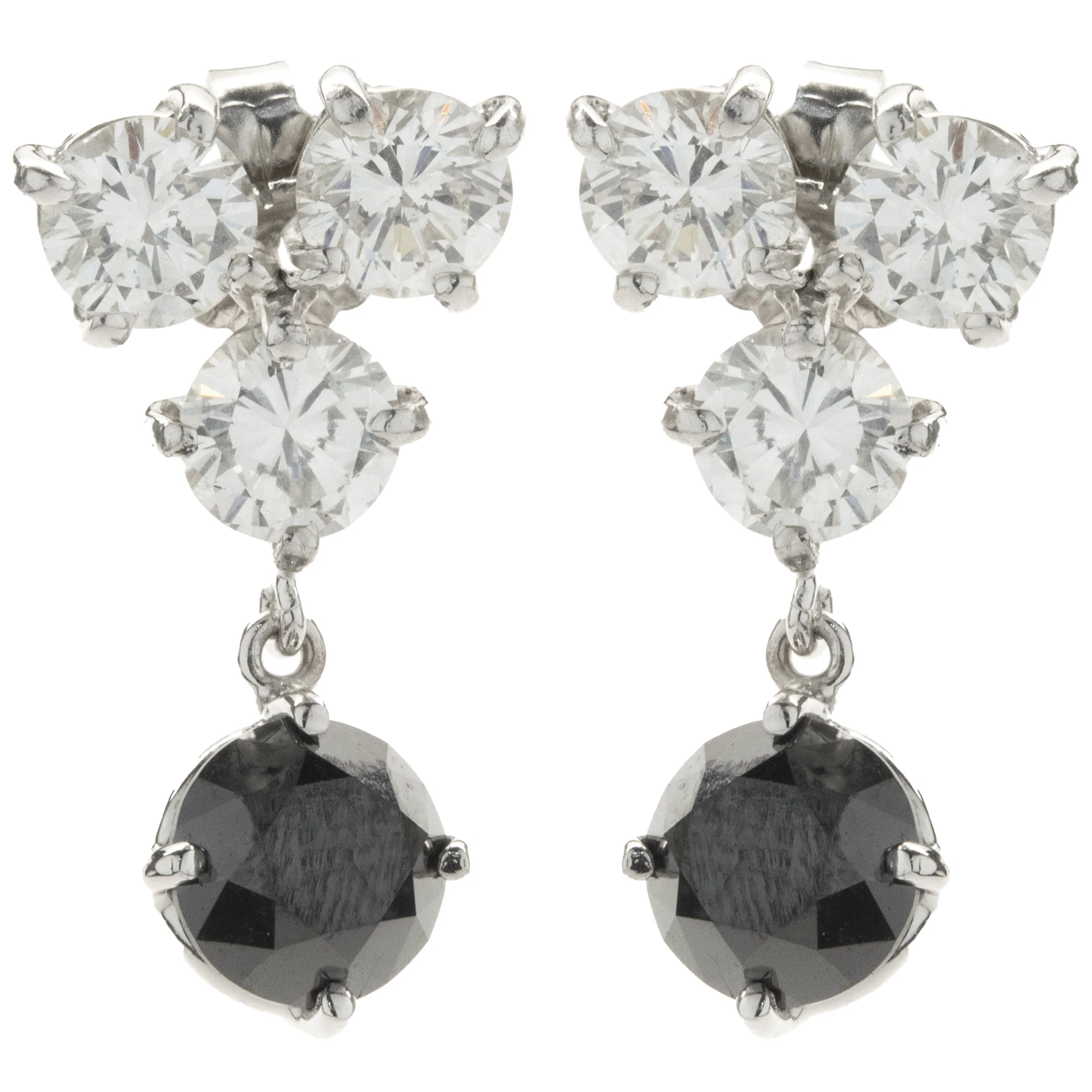 14k White Gold Black and White Diamond Dangle Earrings