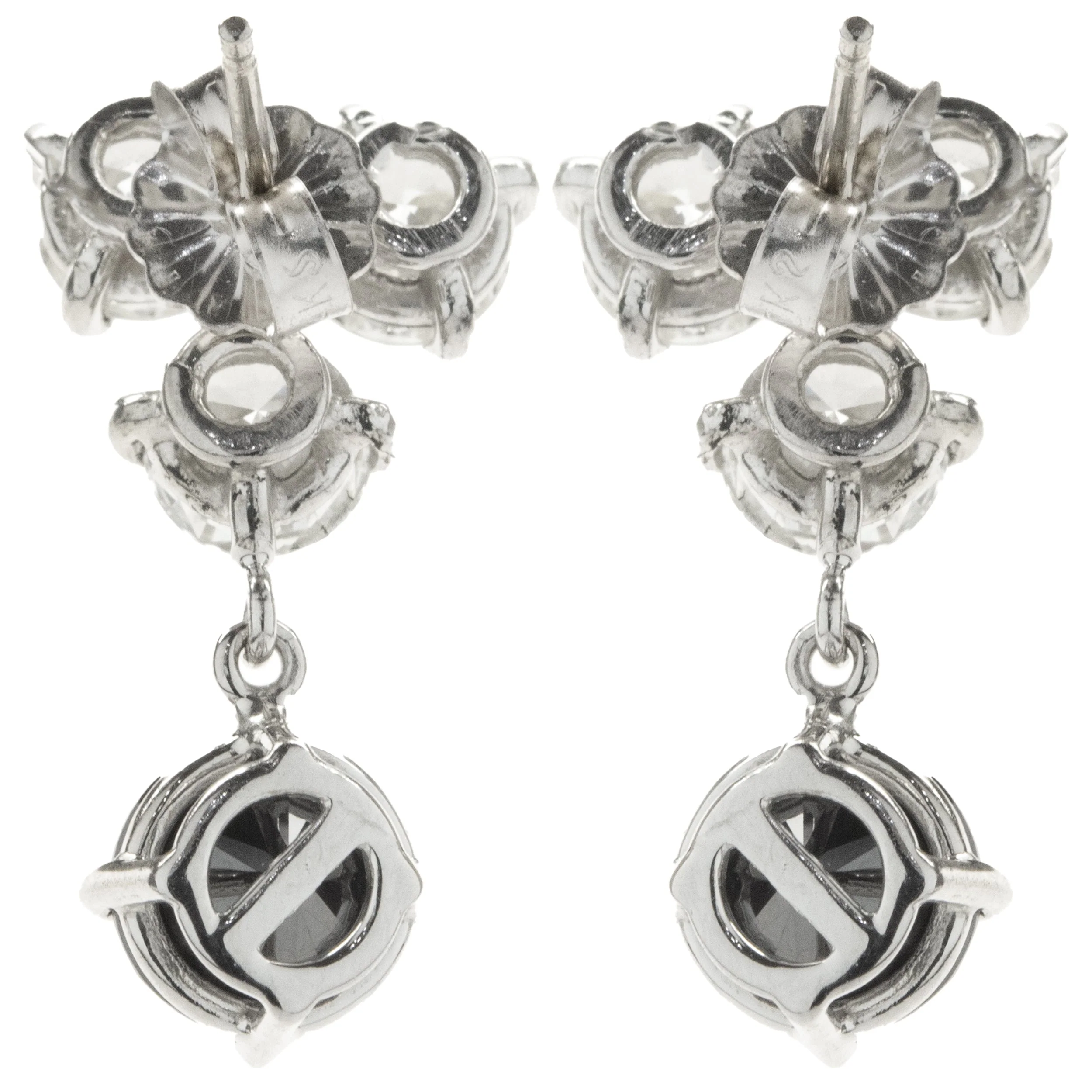 14k White Gold Black and White Diamond Dangle Earrings - Image 2