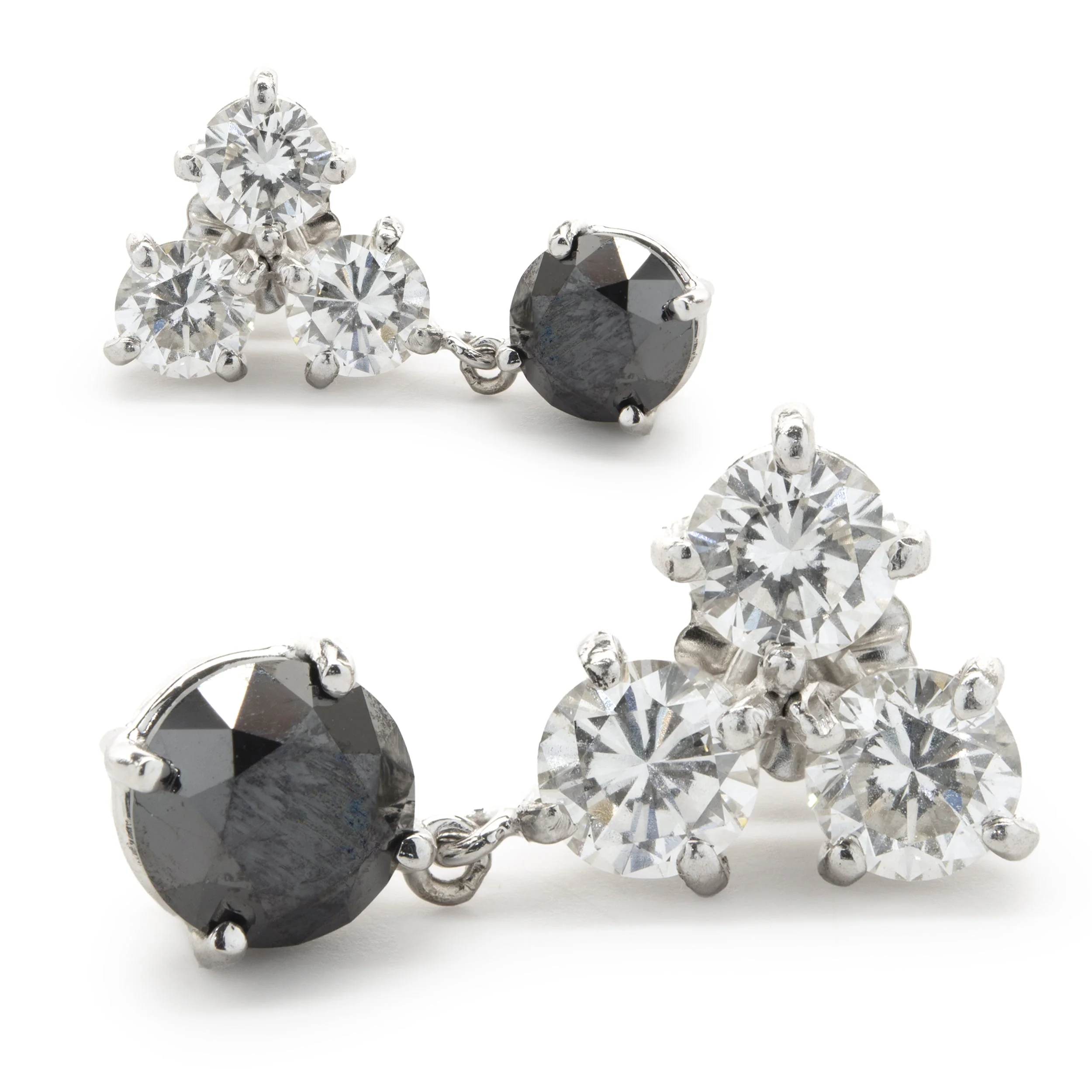 14k White Gold Black and White Diamond Dangle Earrings - Image 3