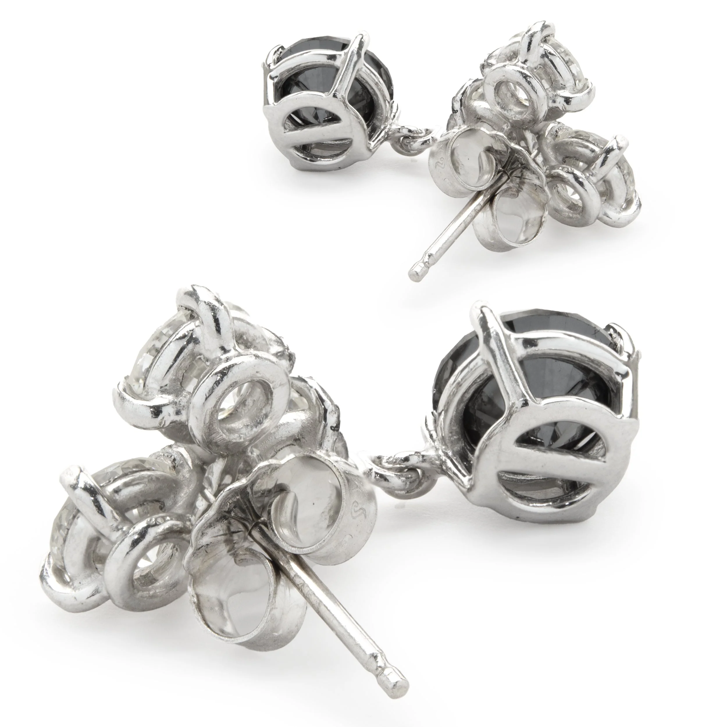 14k White Gold Black and White Diamond Dangle Earrings - Image 4