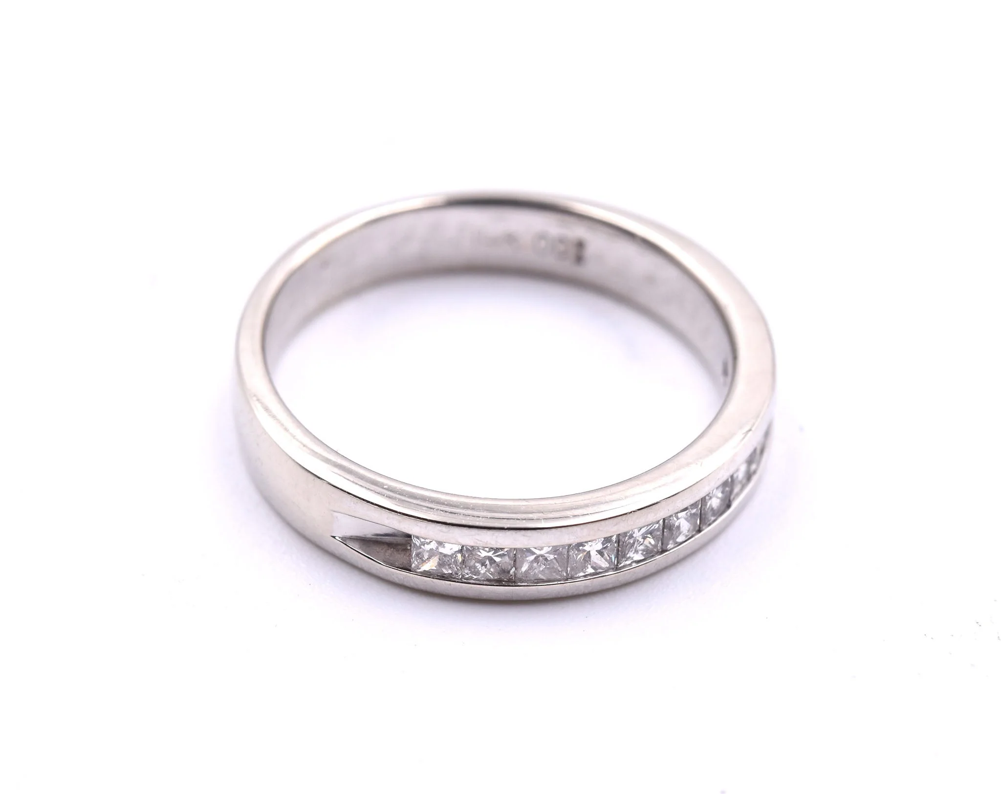 14k White Gold Channel Set Princess Cut Diamond Band - Image 2