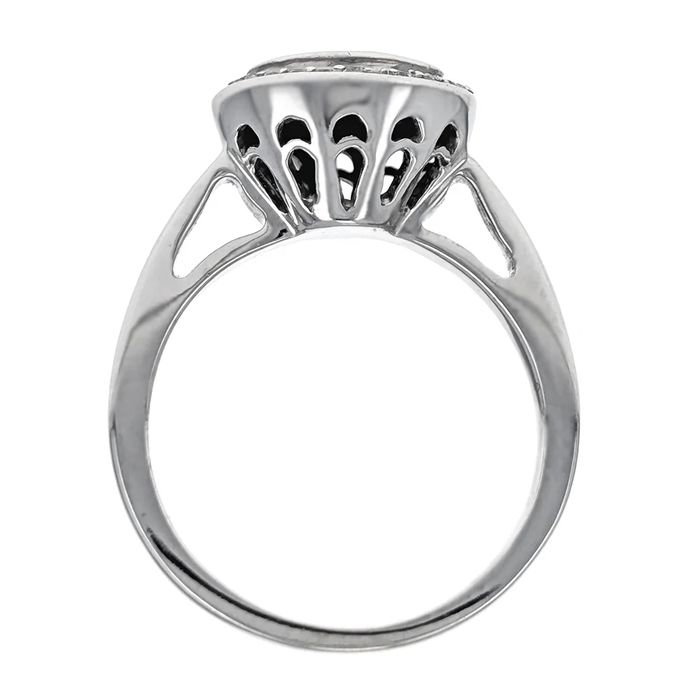 14K White Gold Custom Cut Mosaic Set Diamond Halo Ring - Image 2