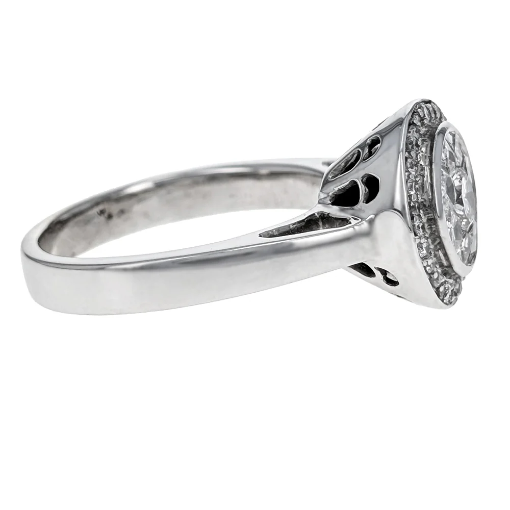 14K White Gold Custom Cut Mosaic Set Diamond Halo Ring - Image 3