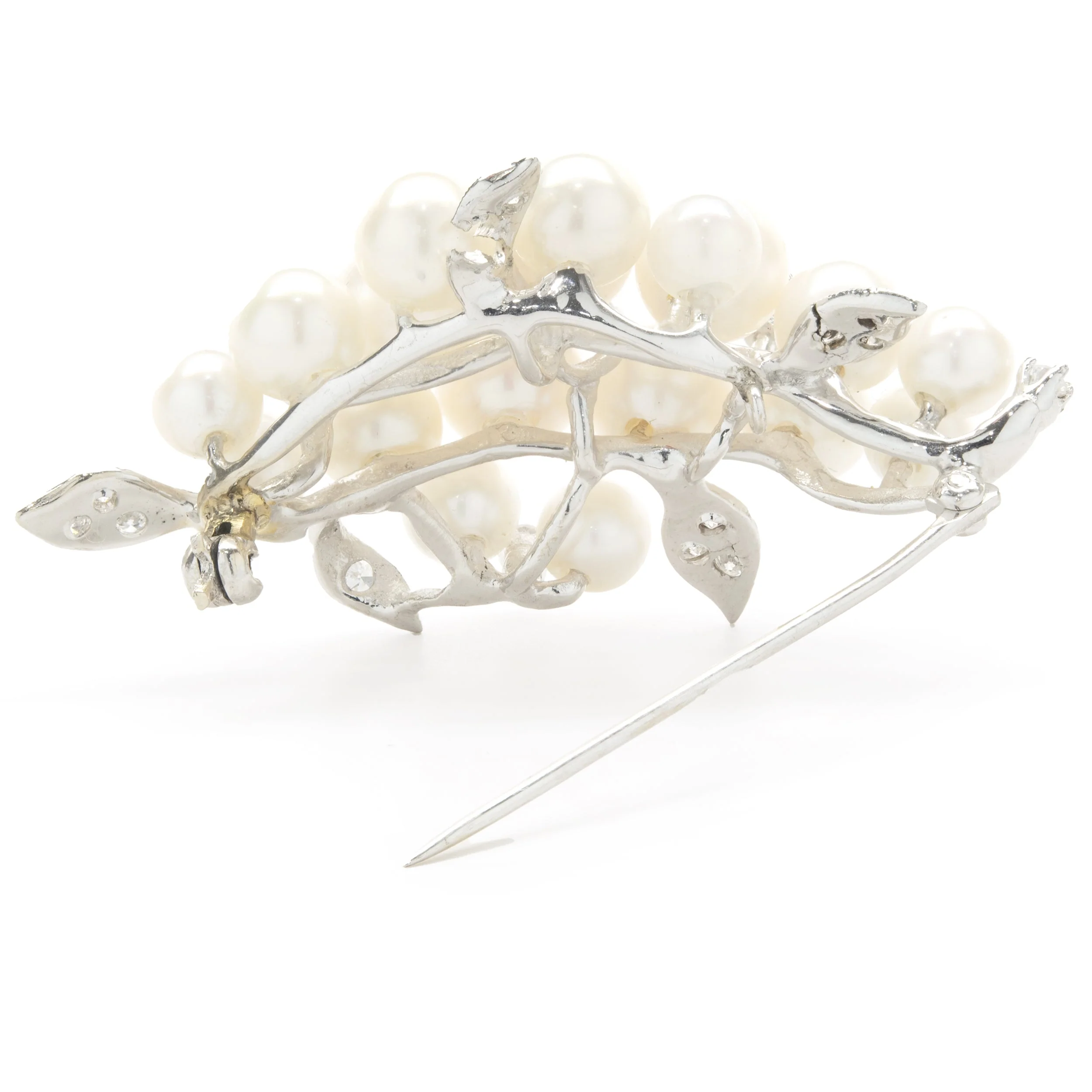 14k White Gold Diamond and Cluster Pearl Brooch - Image 3