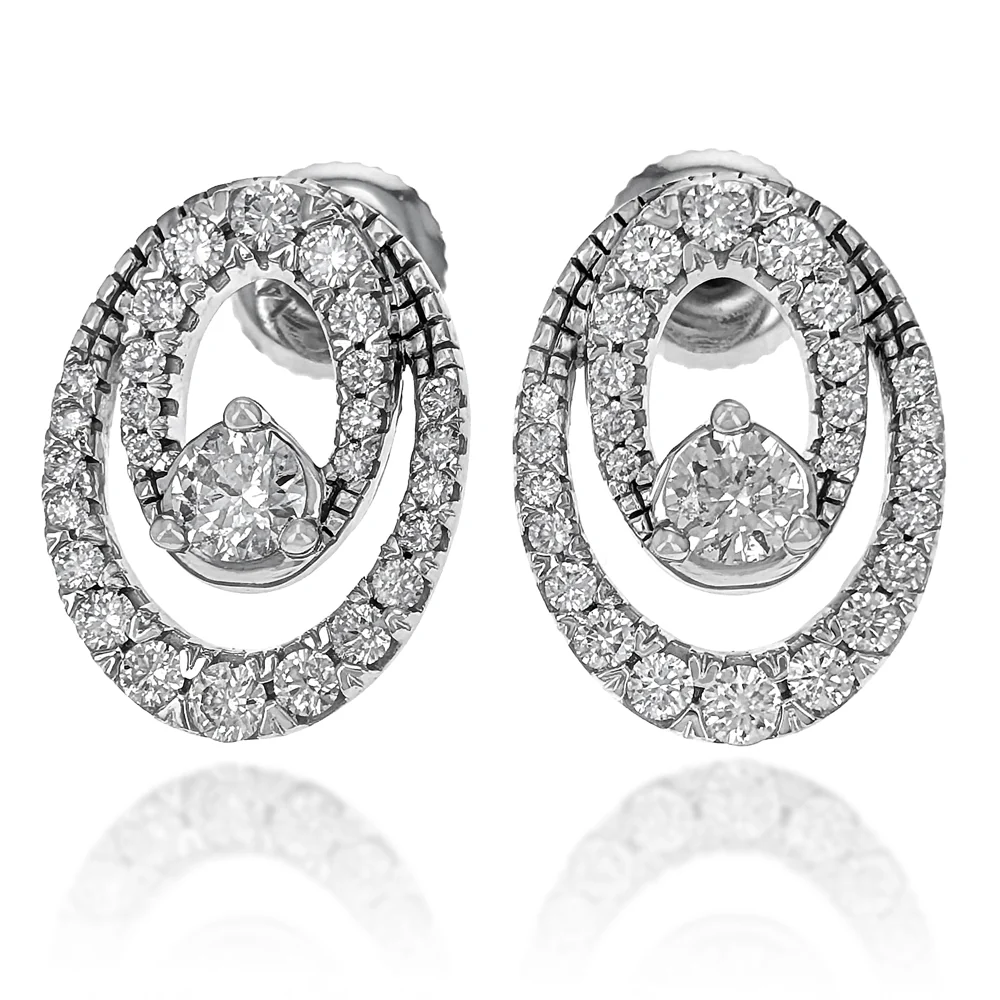14K White Gold Diamond Oval Drop Earrings