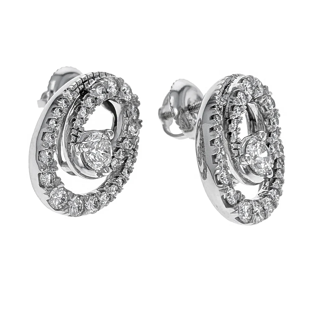 14K White Gold Diamond Oval Drop Earrings - Image 2