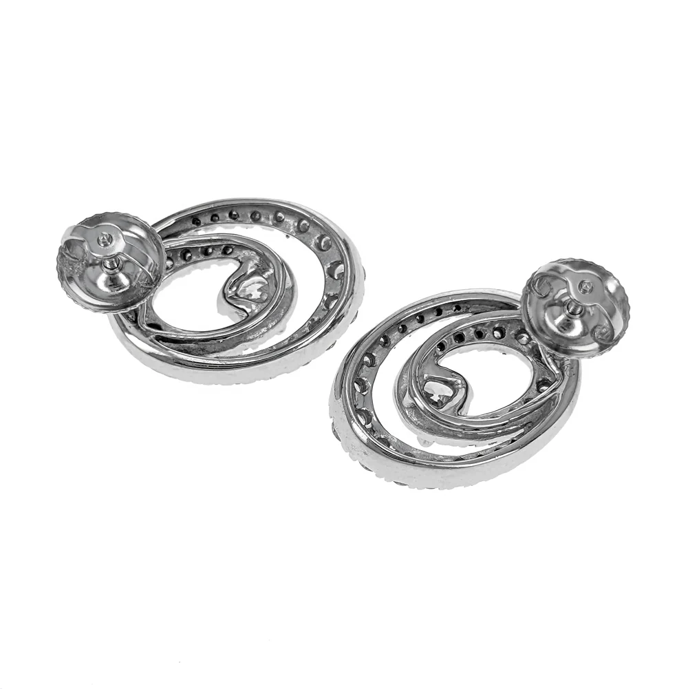 14K White Gold Diamond Oval Drop Earrings - Image 3