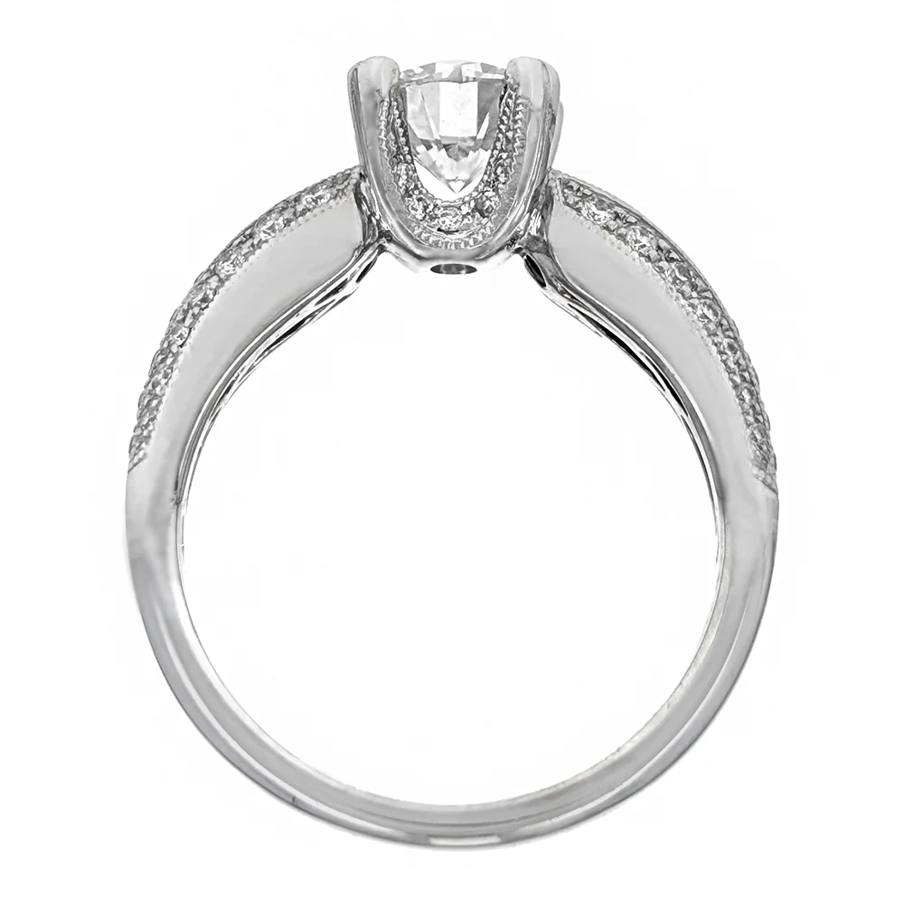 14K White Gold EGL Certified Round Brilliant Cut Diamond Milgrain Edge Engagement Ring - Image 2