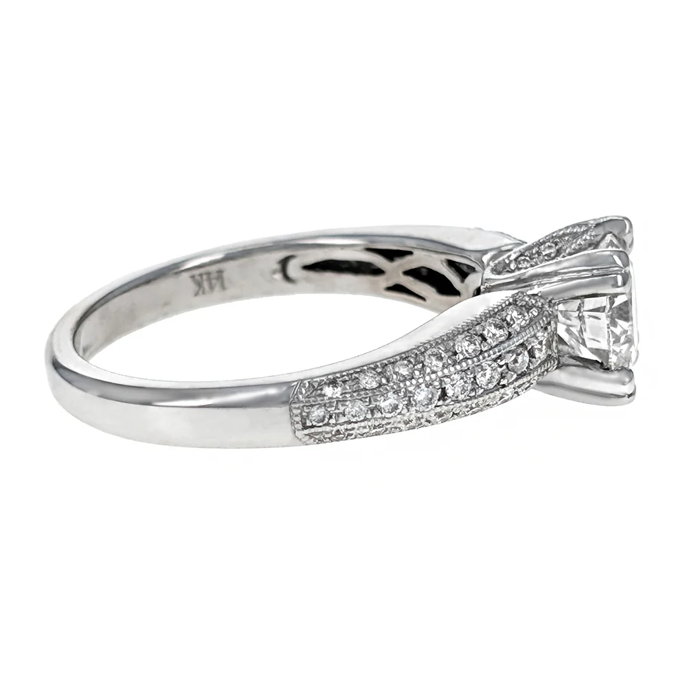 14K White Gold EGL Certified Round Brilliant Cut Diamond Milgrain Edge Engagement Ring - Image 3