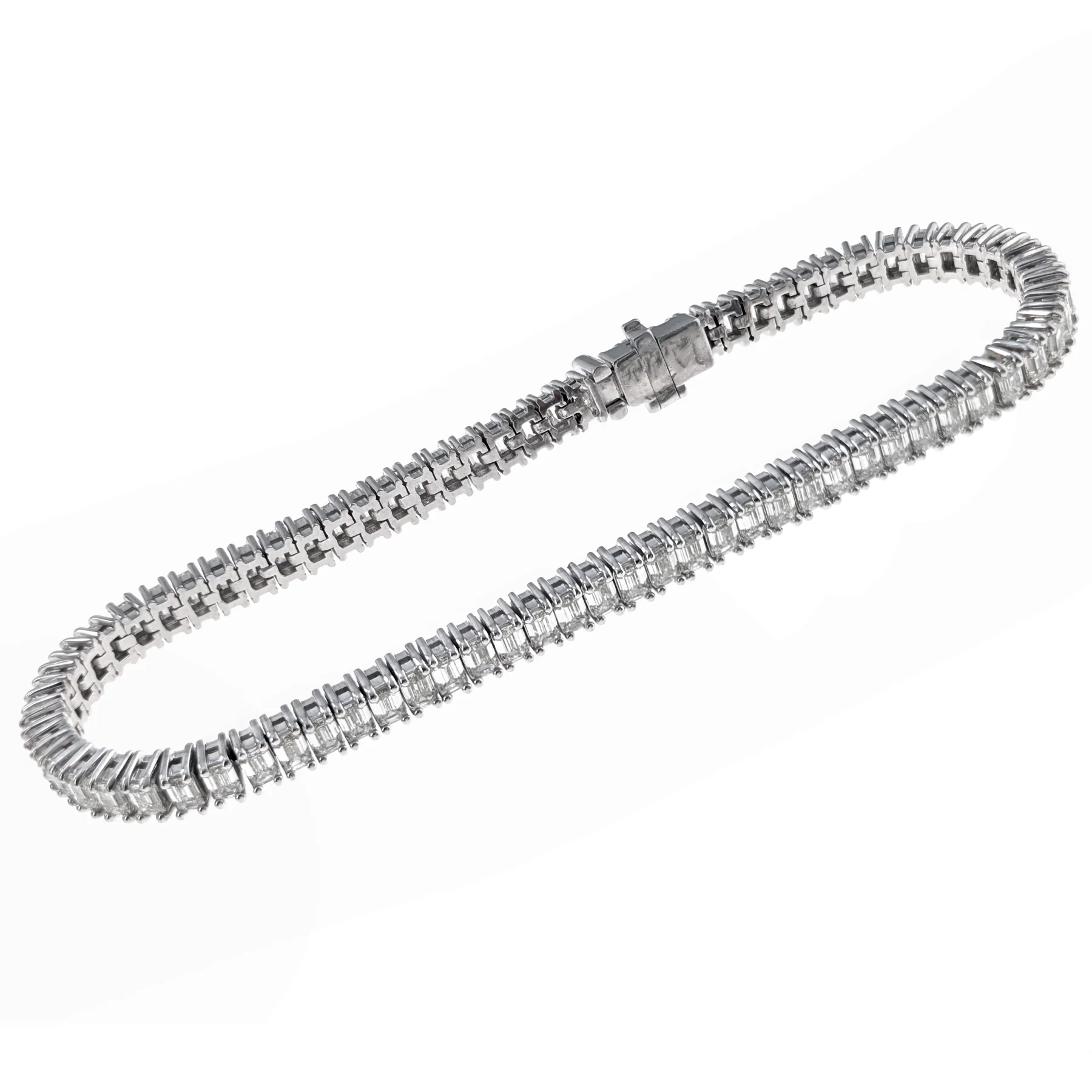 14K White Gold Emerald Cut Diamond Inline Tennis Bracelet - Image 2