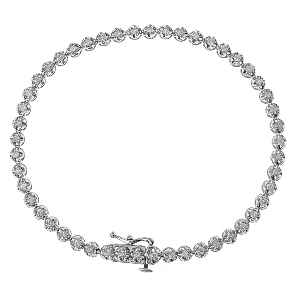 14K White Gold Illusion Set Round Diamond Inline Bracelet