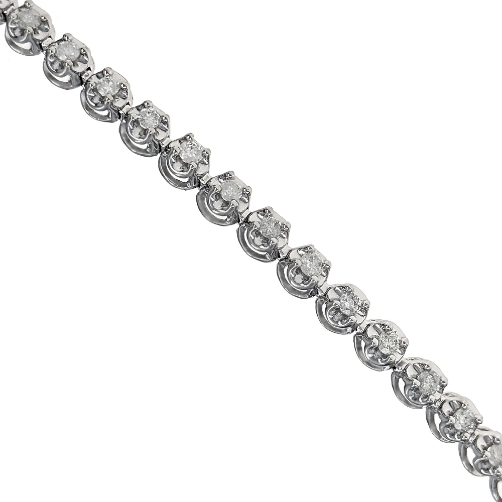 14K White Gold Illusion Set Round Diamond Inline Bracelet - Image 2