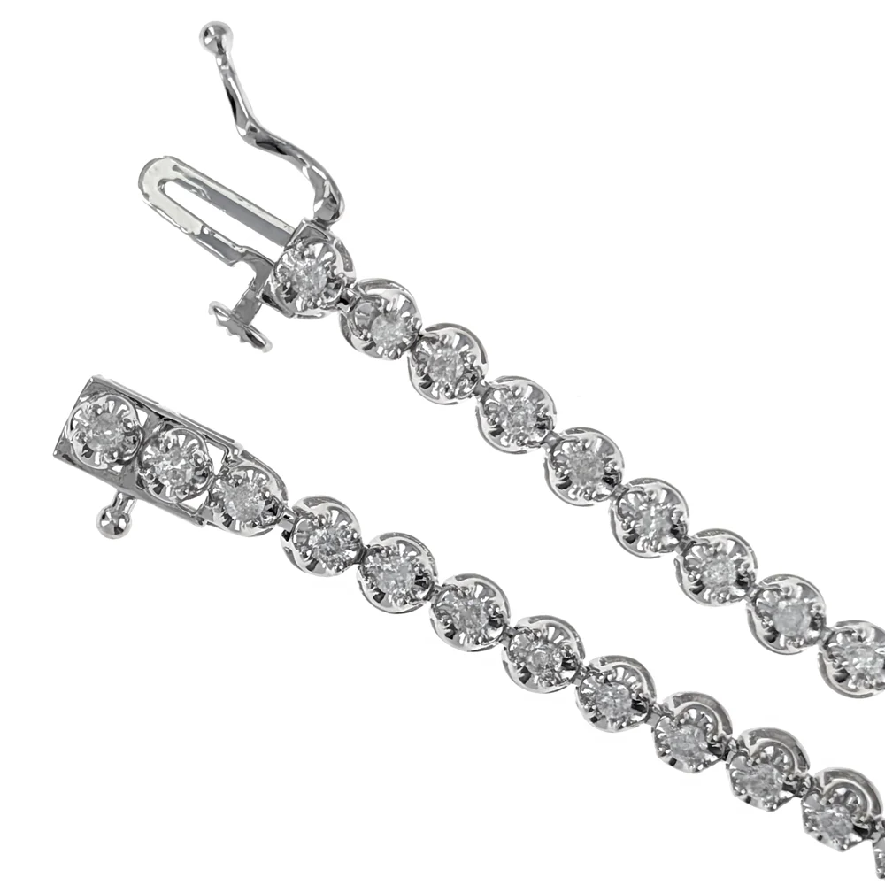 14K White Gold Illusion Set Round Diamond Inline Bracelet - Image 3