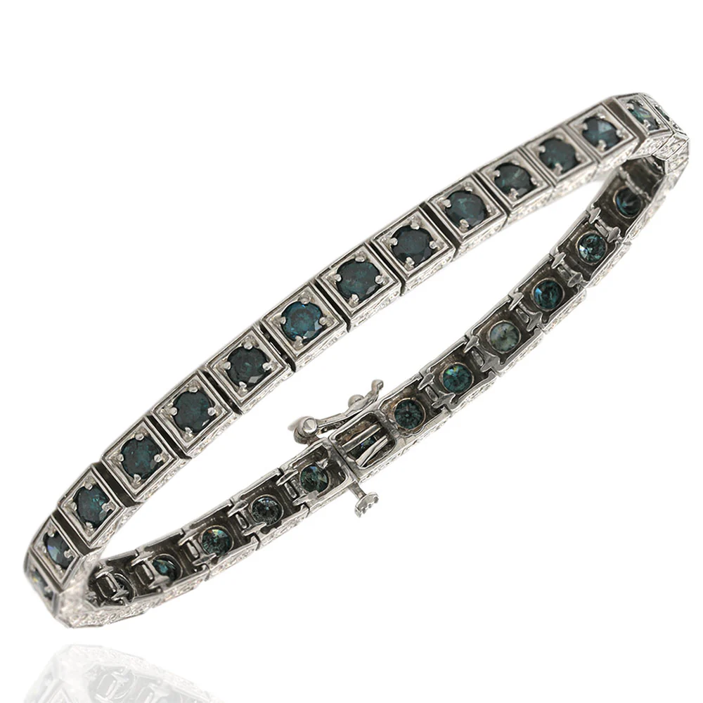14K White Gold Irradiated Blue Diamond Inline Bracelet