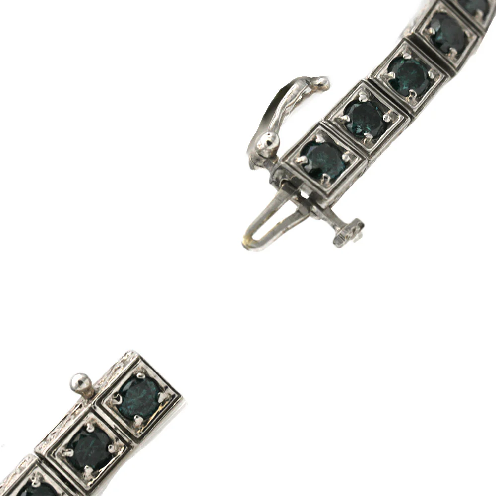 14K White Gold Irradiated Blue Diamond Inline Bracelet - Image 2