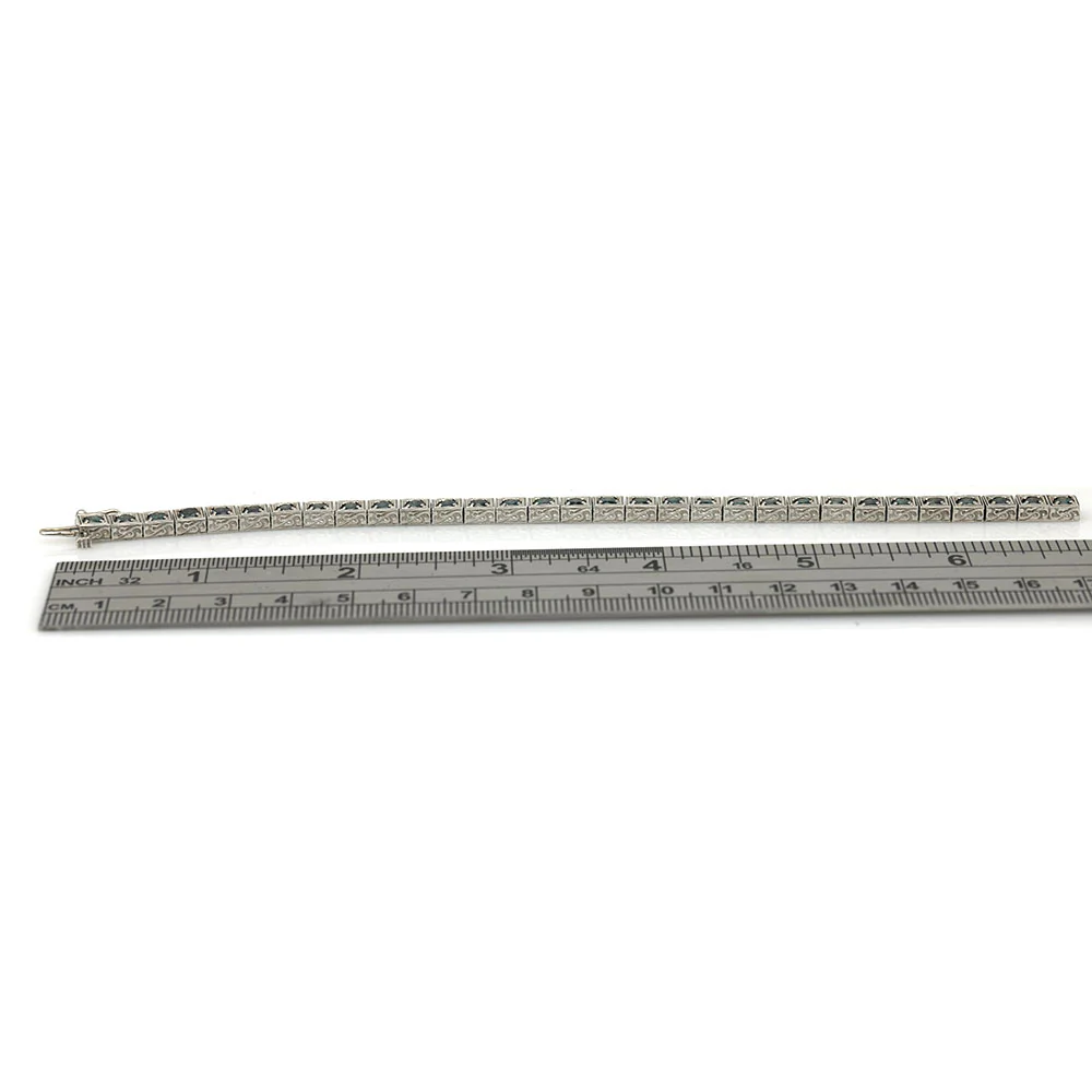 14K White Gold Irradiated Blue Diamond Inline Bracelet - Image 3