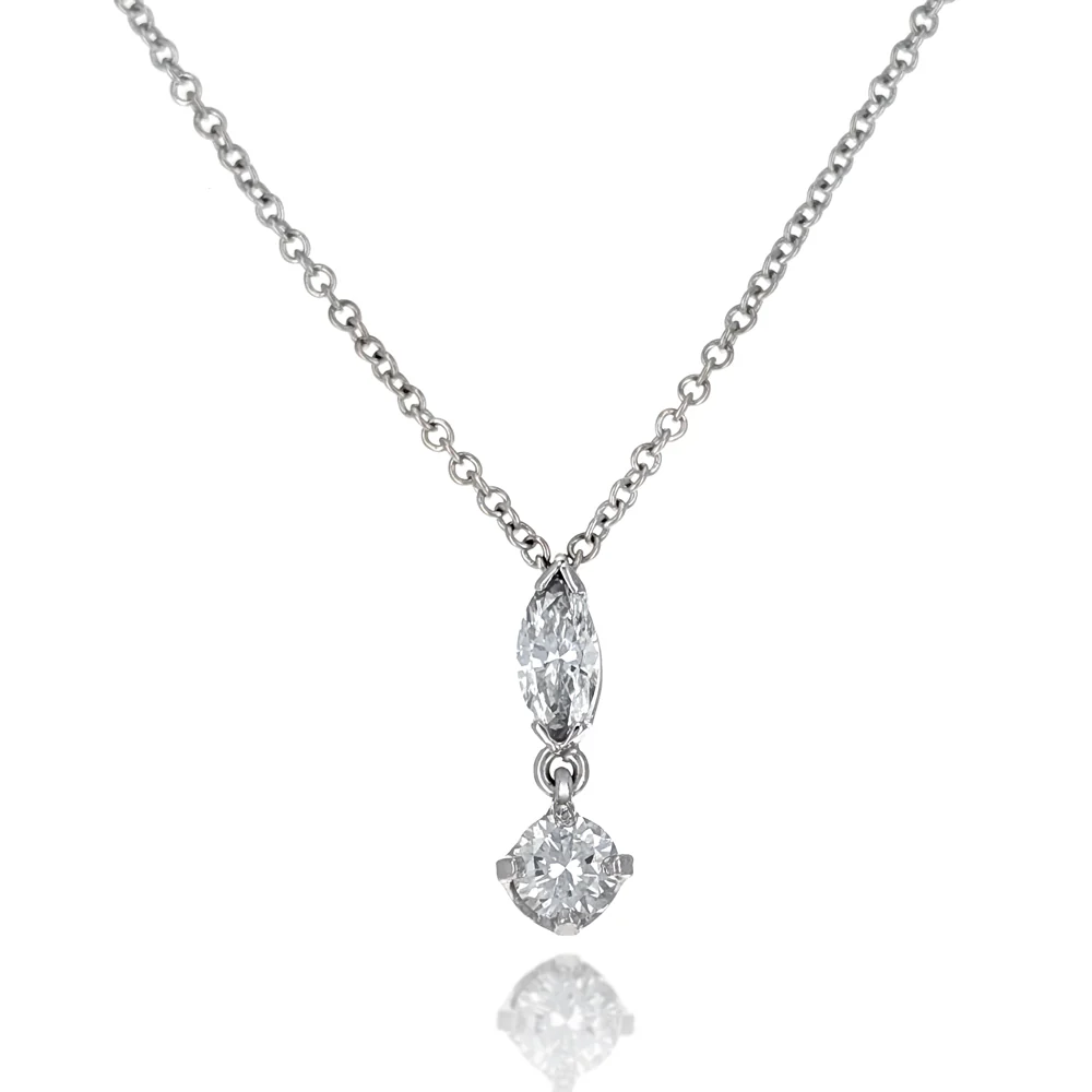 14K White Gold Marquise & Round Cut Diamond Necklace