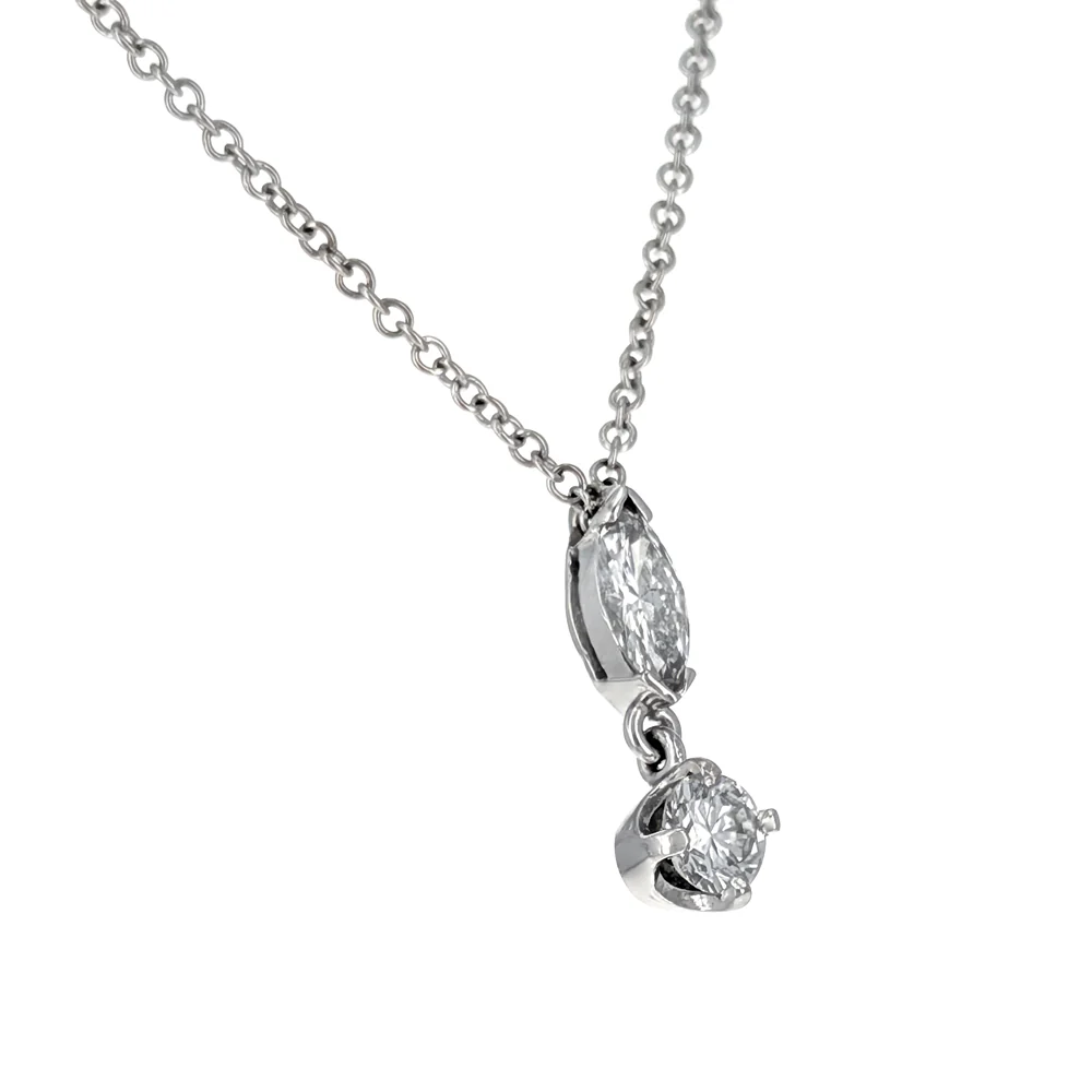 14K White Gold Marquise & Round Cut Diamond Necklace - Image 2