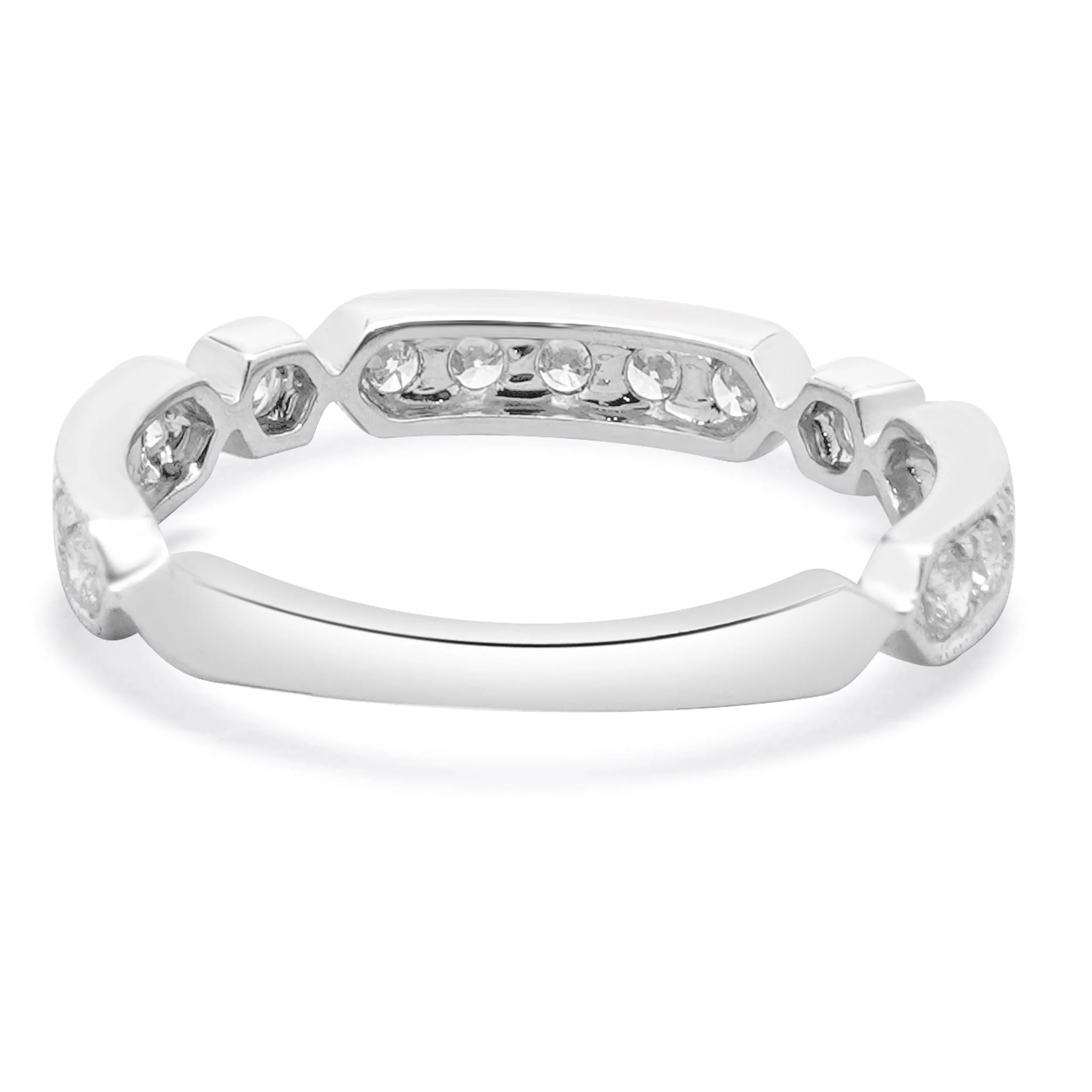 14K White Gold Milgrain Bar Bezel Diamond Band - Image 2