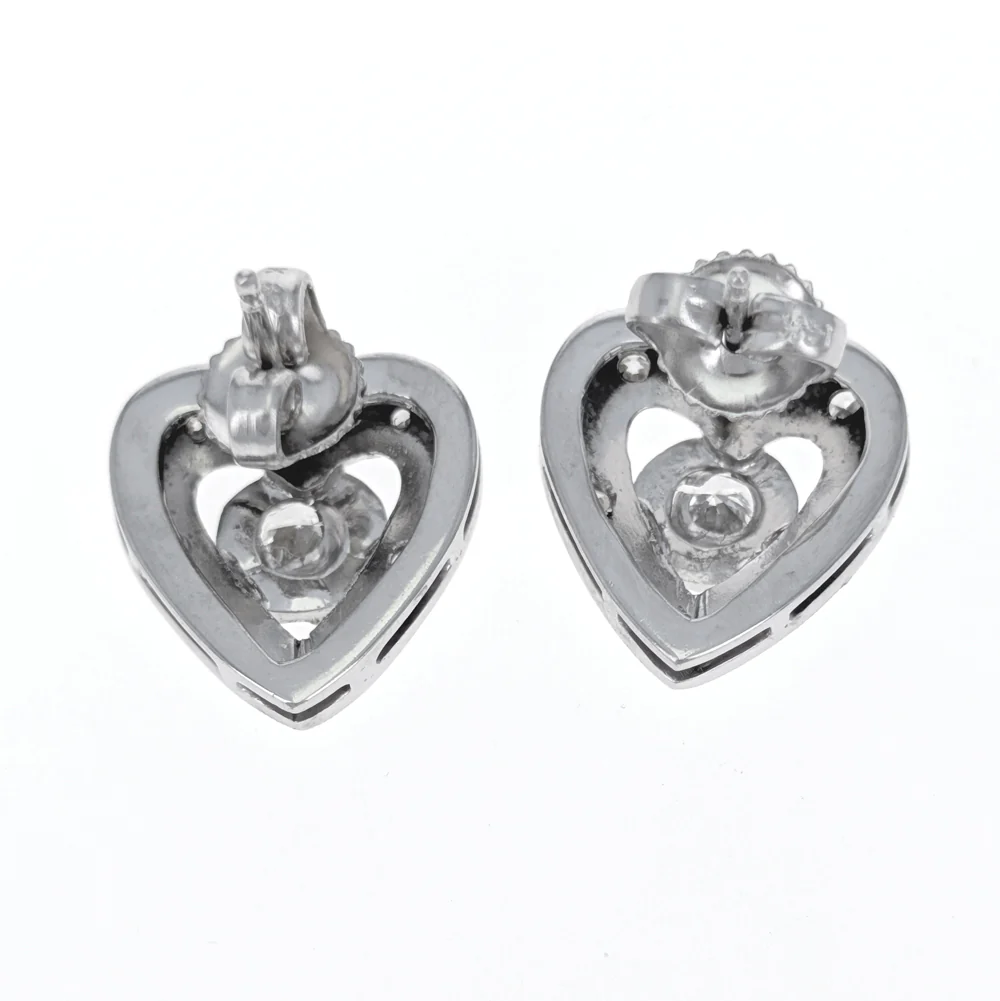 14K White Gold Milgrain Diamond Heart Earrings - Image 3