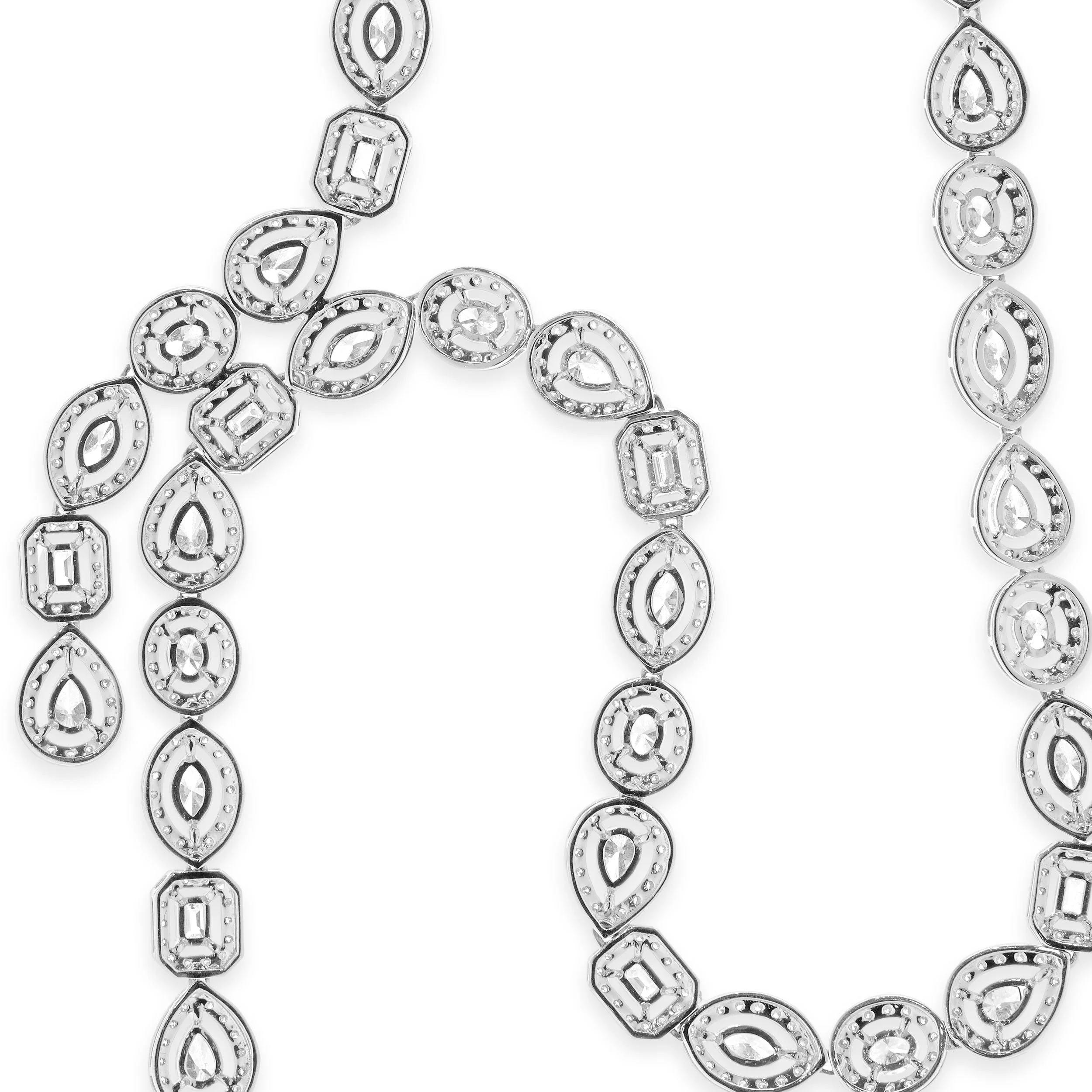 14k White Gold Multi-Shaped Halo Diamond Lariat Necklace - Image 3