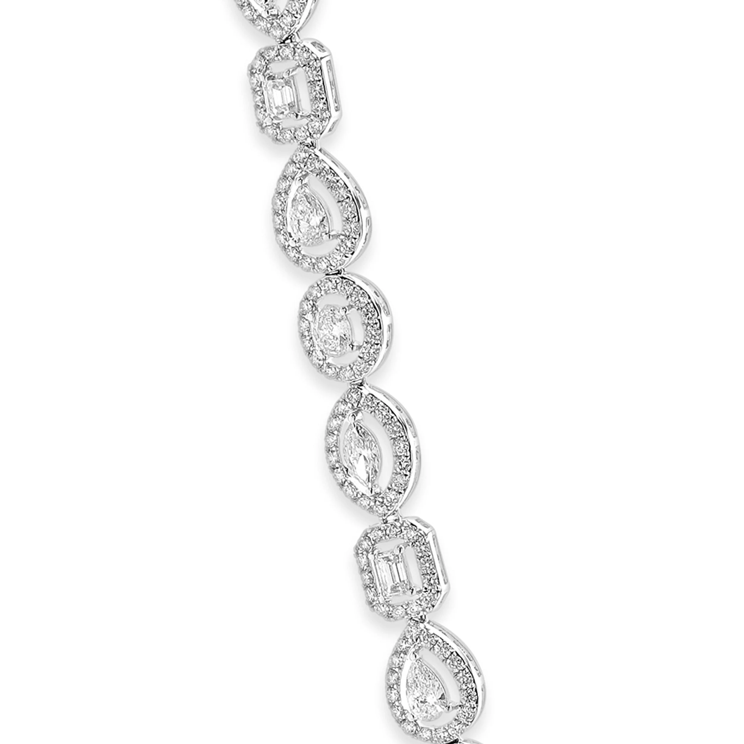 14k White Gold Multi-Shaped Halo Diamond Lariat Necklace - Image 4