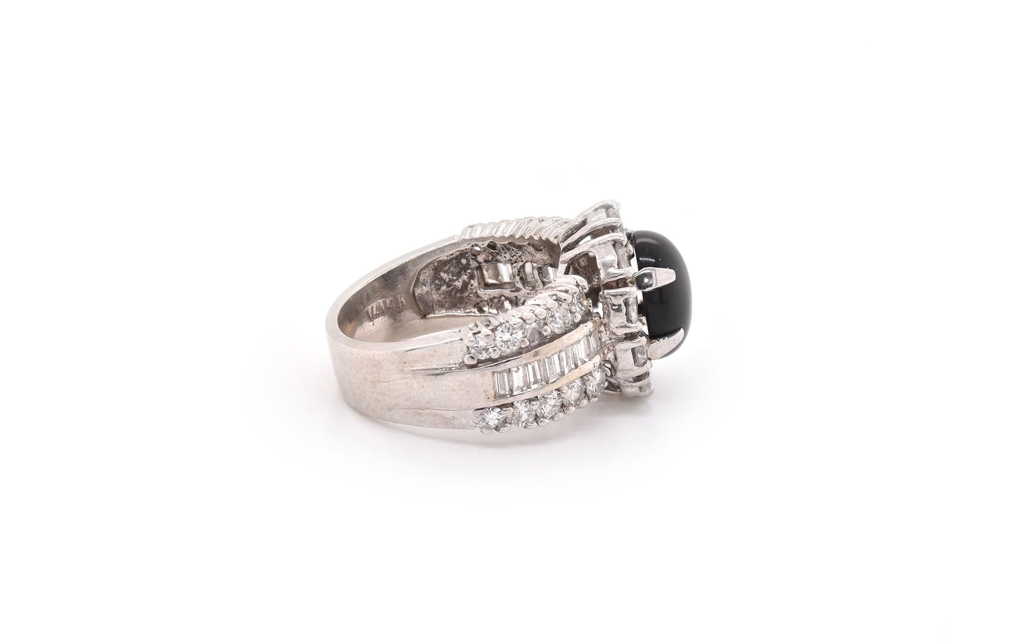 14k White Gold Onyx and Diamond Halo Ring - Image 3