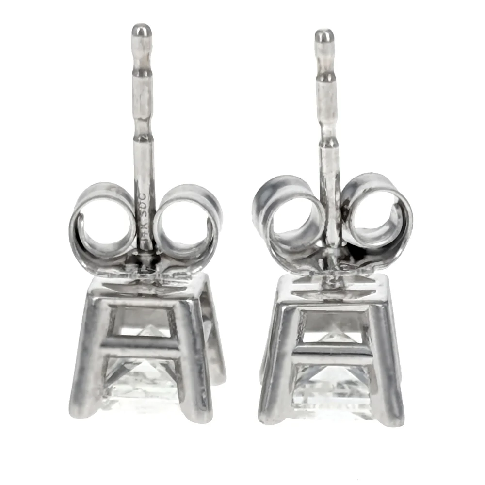 14K White Gold Prong Set Princess Cut Diamond Stud Earrings - Image 3