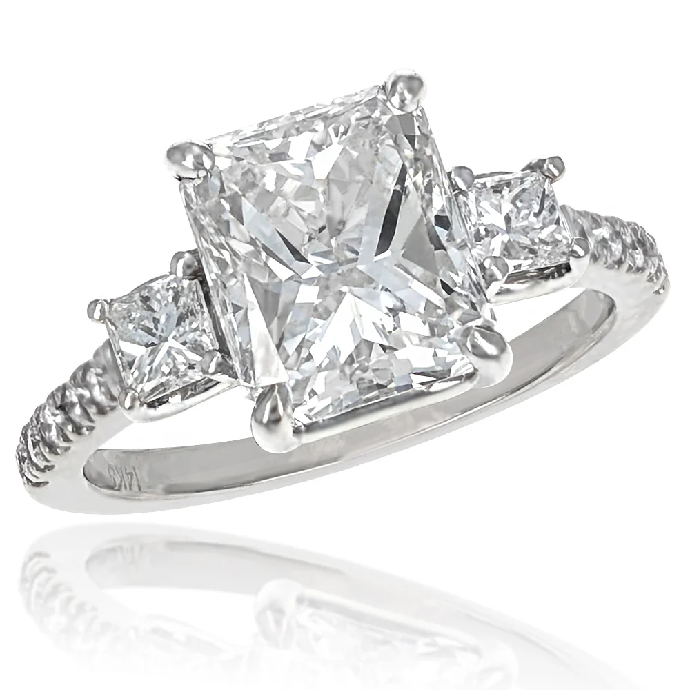 14K White Gold Radiant Cut Three-Stone Diamond Engagement Ring