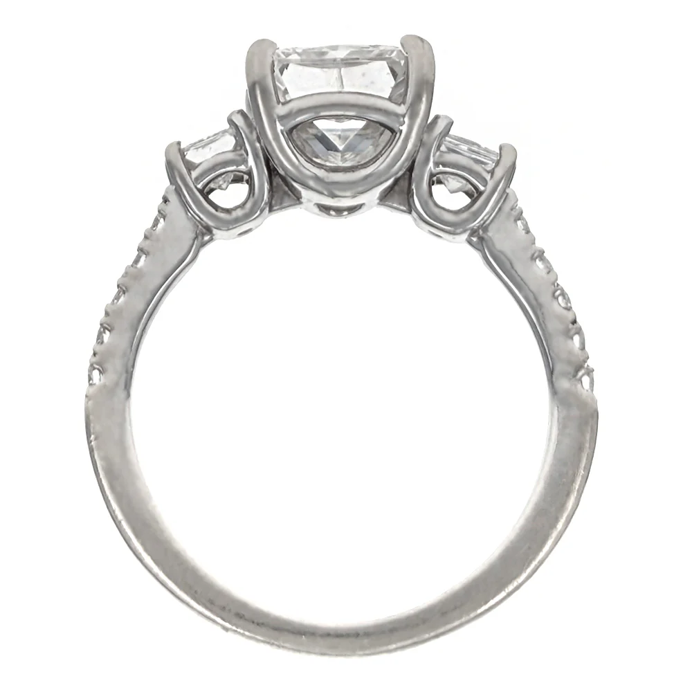 14K White Gold Radiant Cut Three-Stone Diamond Engagement Ring - Image 2