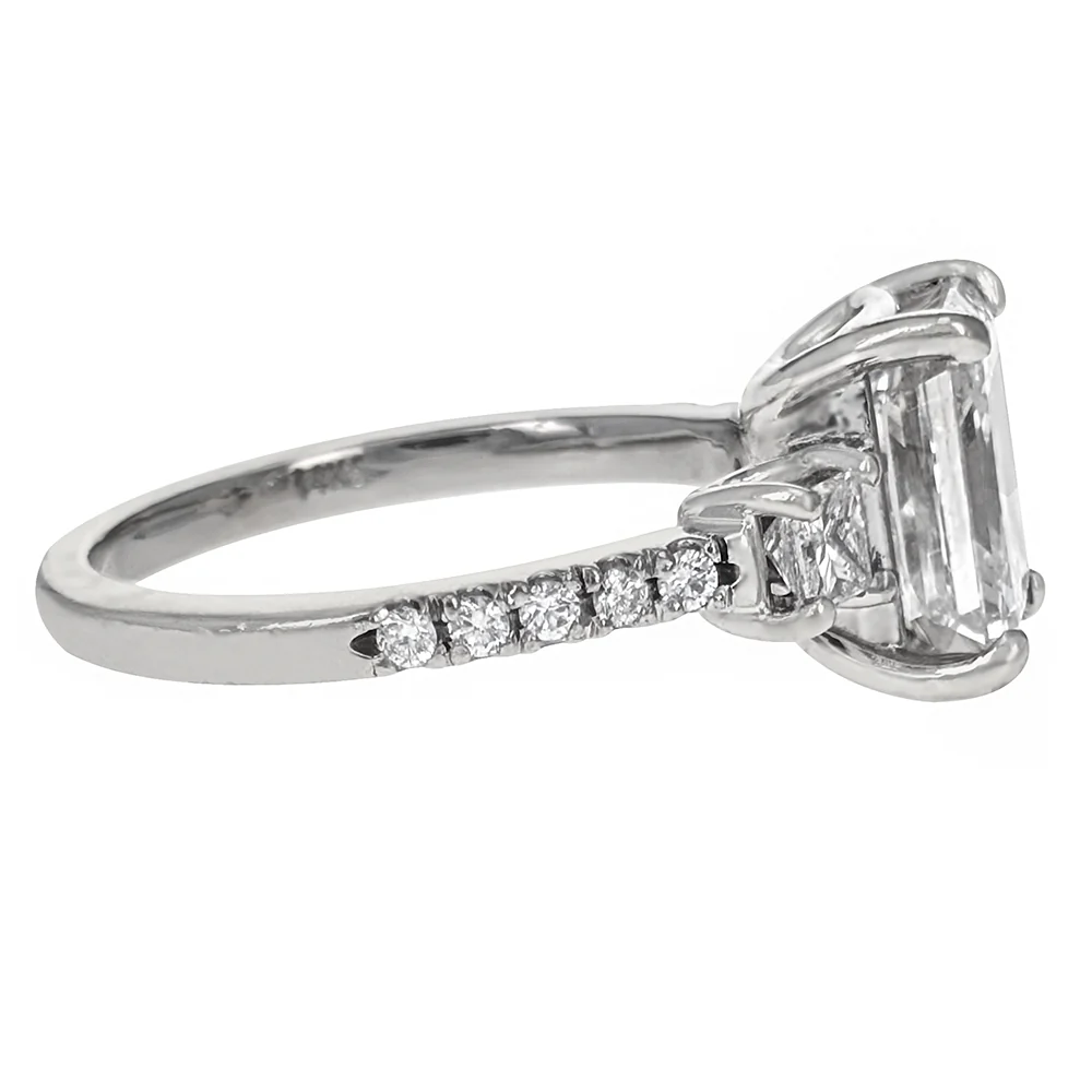 14K White Gold Radiant Cut Three-Stone Diamond Engagement Ring - Image 3