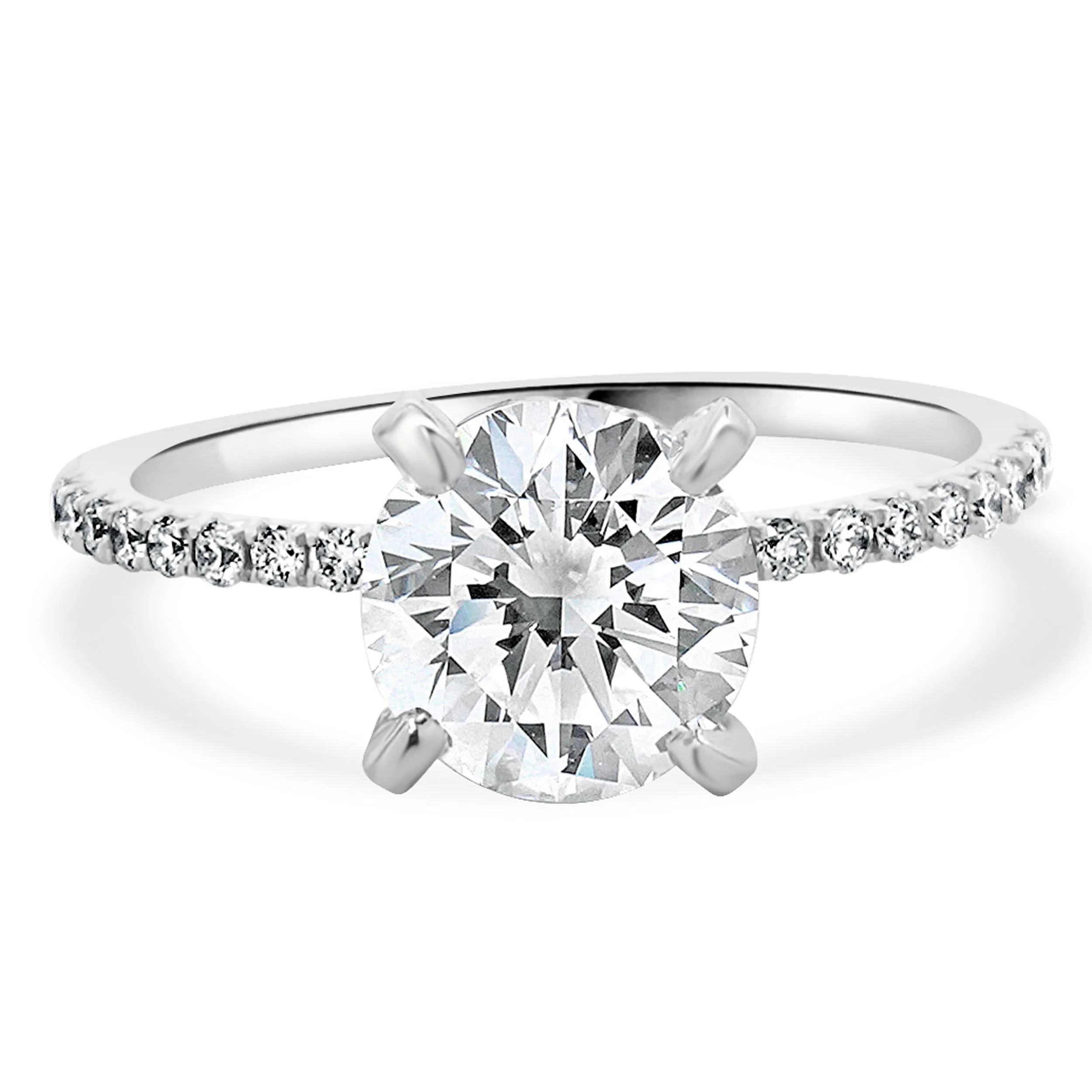 14K White Gold Round Brilliant Cut Diamond Engagement Ring