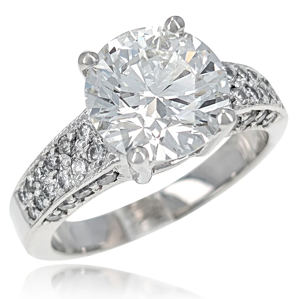 14K White Gold Round Brilliant Cut Diamond Engagement Ring
