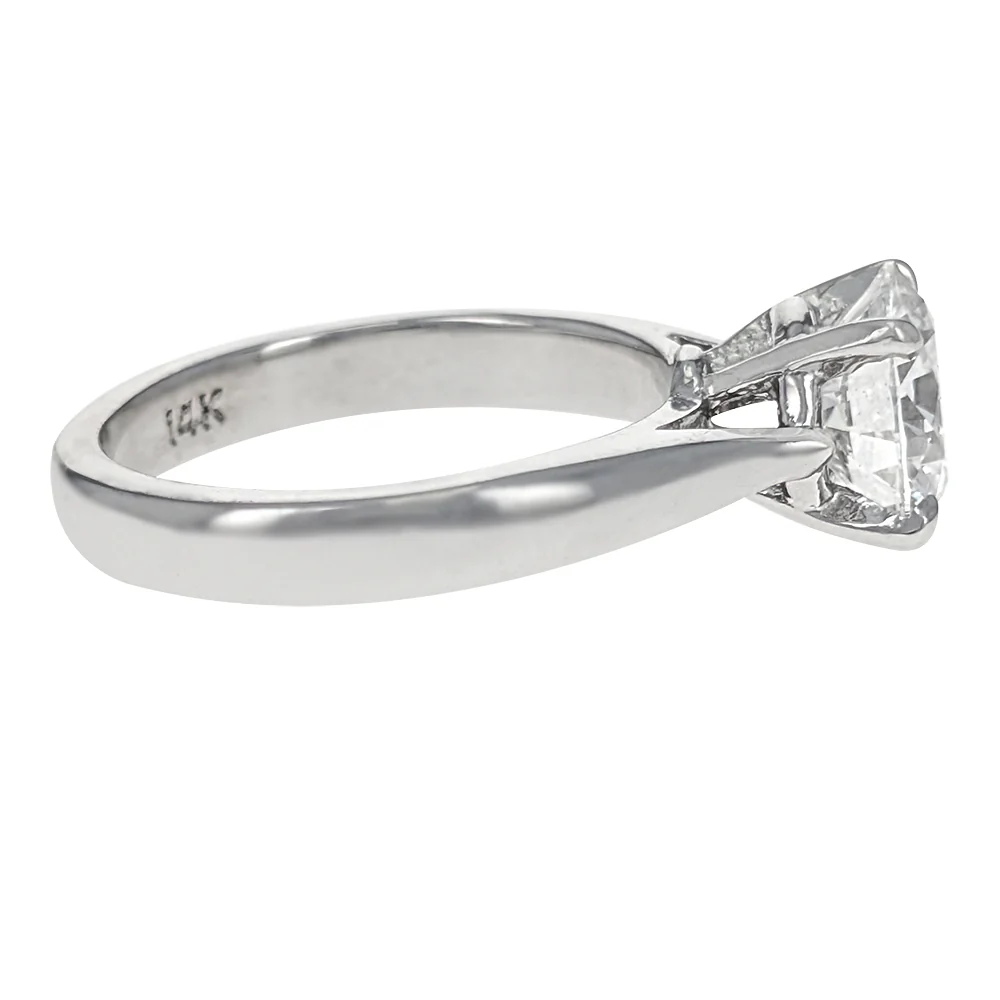14K White Gold Round Brilliant Cut Solitaire Diamond Engagement Ring - Image 2