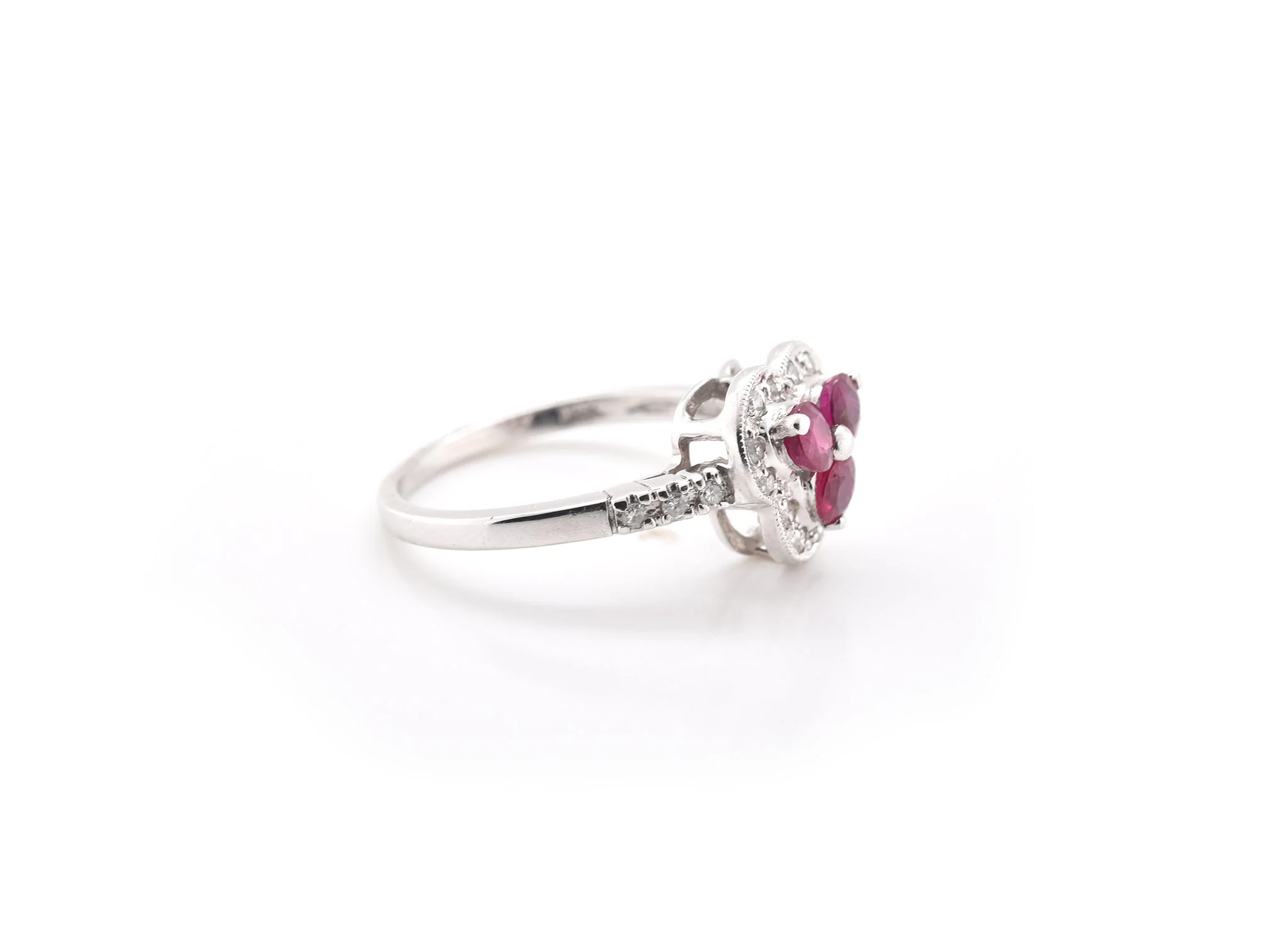 14k White Gold Ruby Trio and Diamond Ring - Image 3