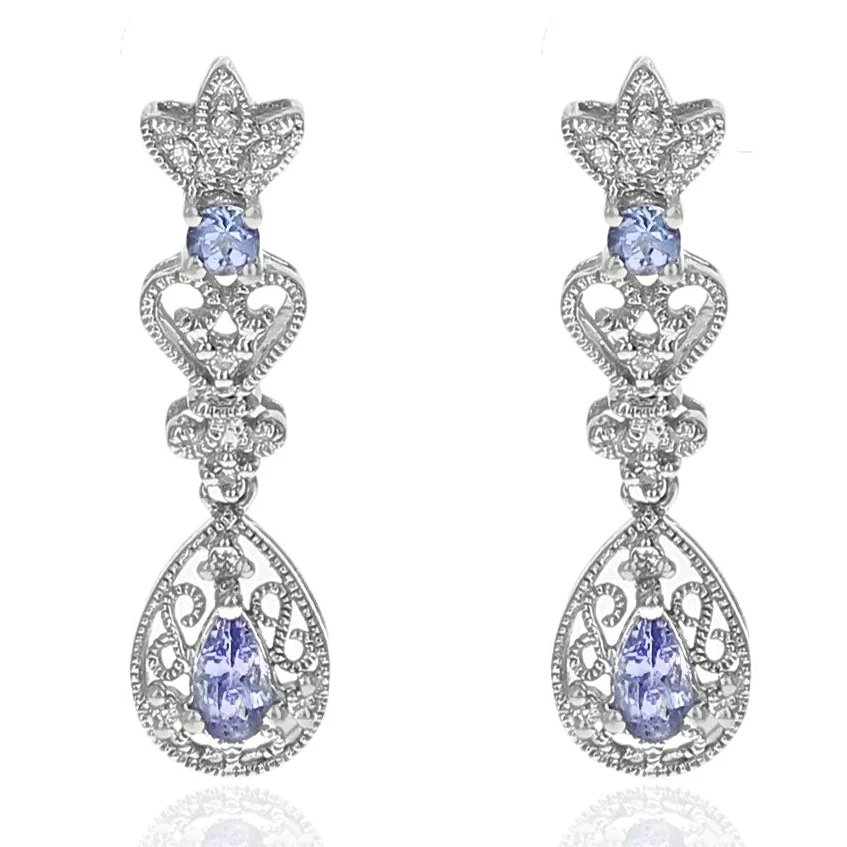 14K White Gold Tanzanite and Diamond Drop Earrings