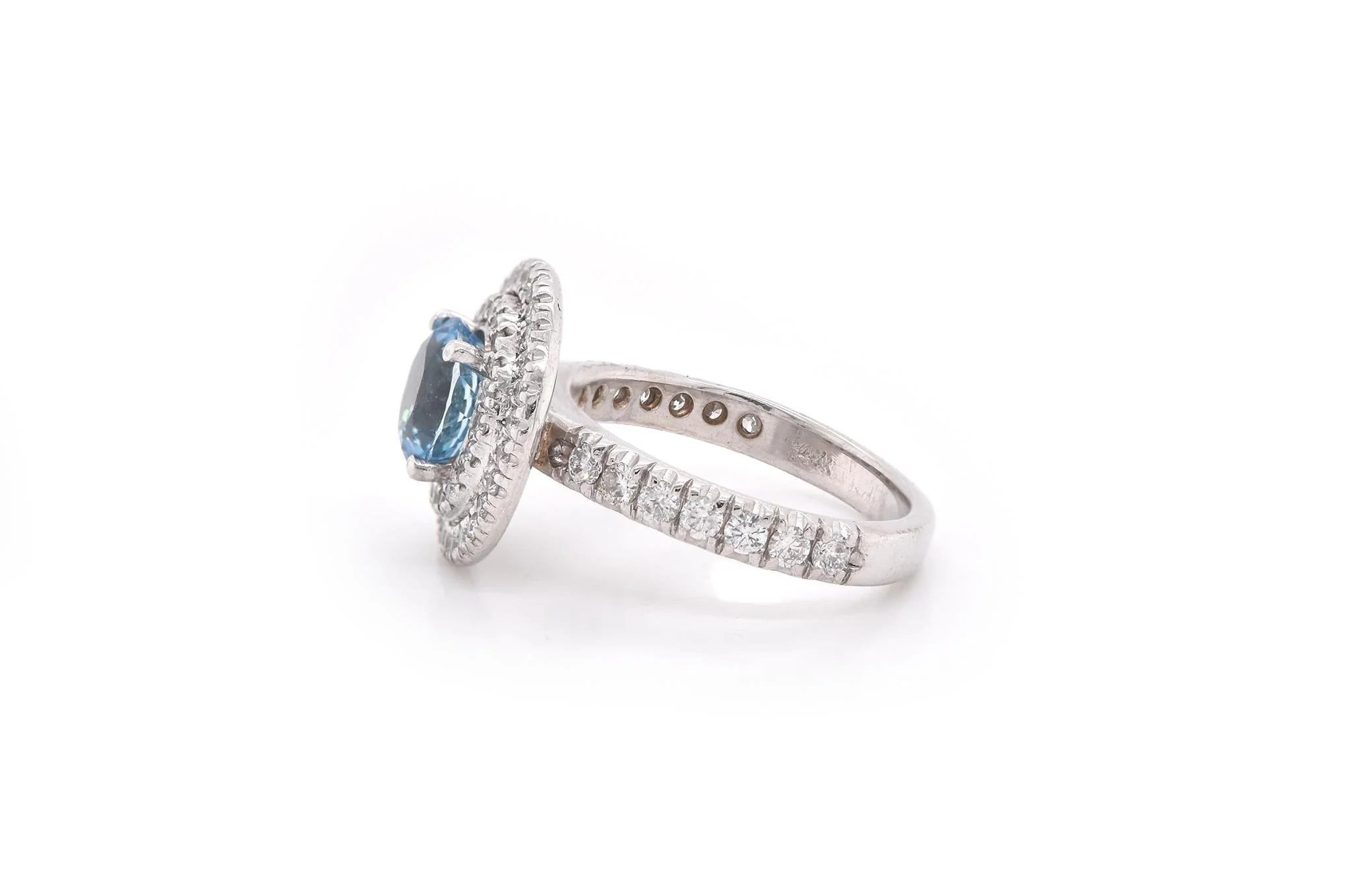 14k White Gold Zircon with Diamond Halo Ring - Image 3