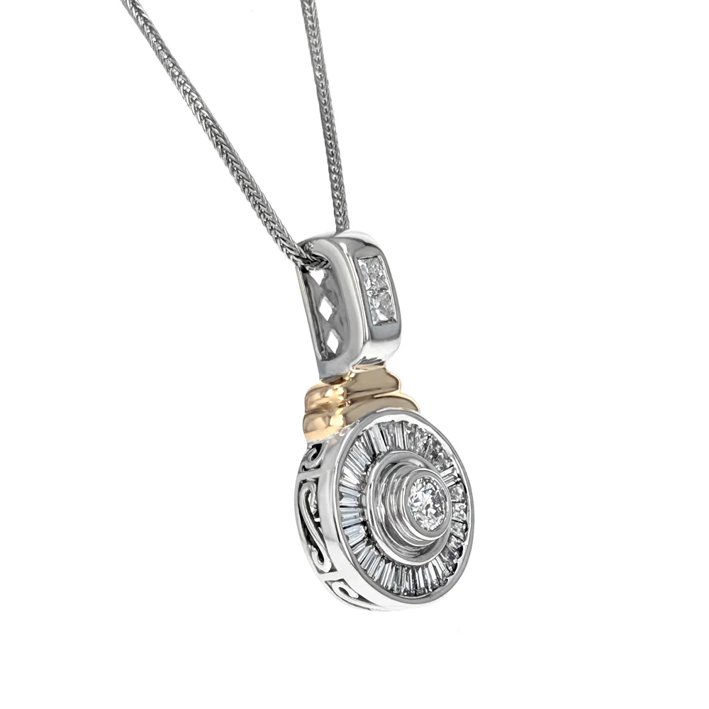 14K White & Yellow Gold Bezel Set Diamond Necklace - Image 2
