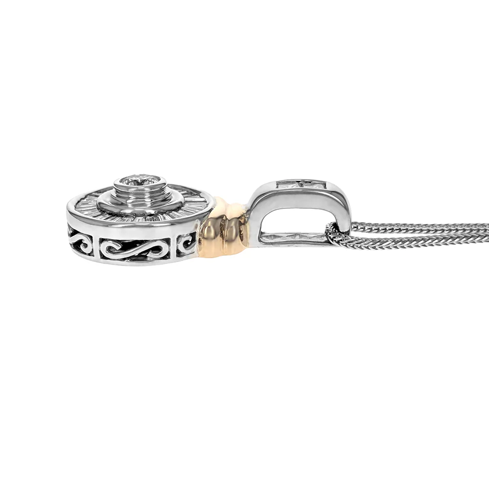 14K White & Yellow Gold Bezel Set Diamond Necklace - Image 3