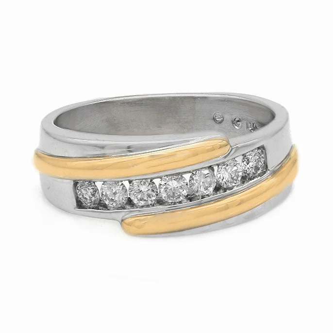 14K White & Yellow Gold Gentleman's Diamond Bypass Ring - Image 2
