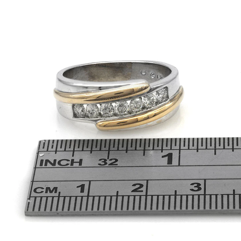 14K White & Yellow Gold Gentleman's Diamond Bypass Ring - Image 3