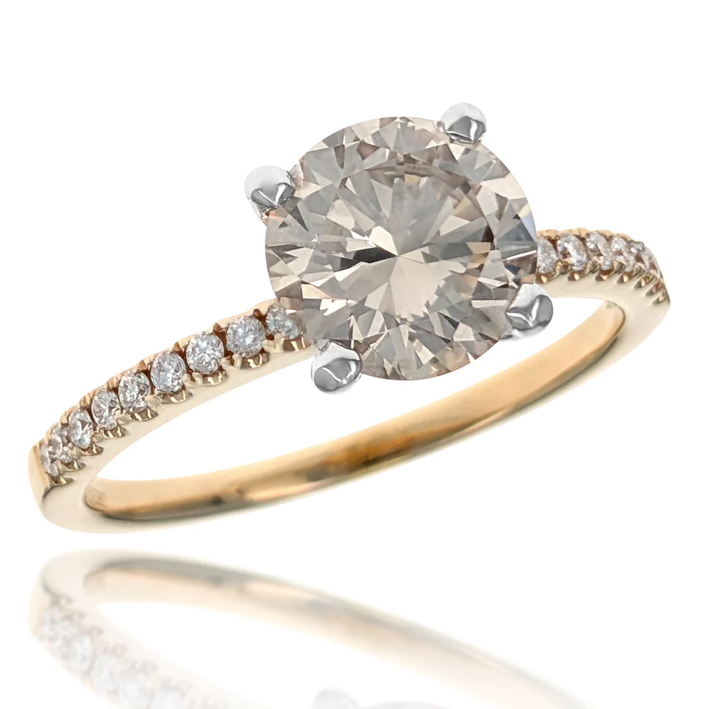 14K White & Yellow Gold Round Brilliant Cut Diamond Engagement Ring
