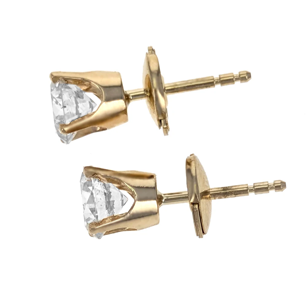 14K Yellow Gold 4-Prong Set Round Brilliant Cut Diamond Stud Earrings - Image 2